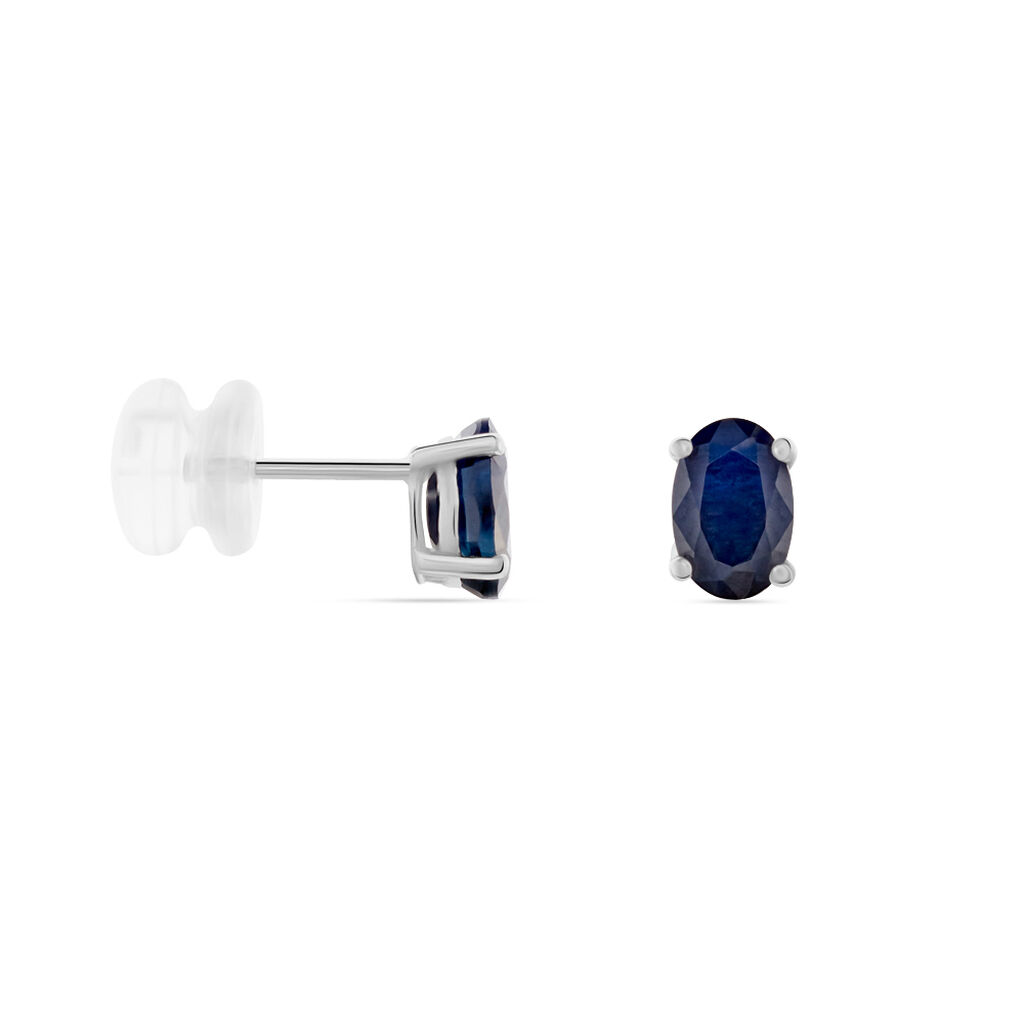 Boucles D'oreilles Puces Ovale Or Blanc Saphir