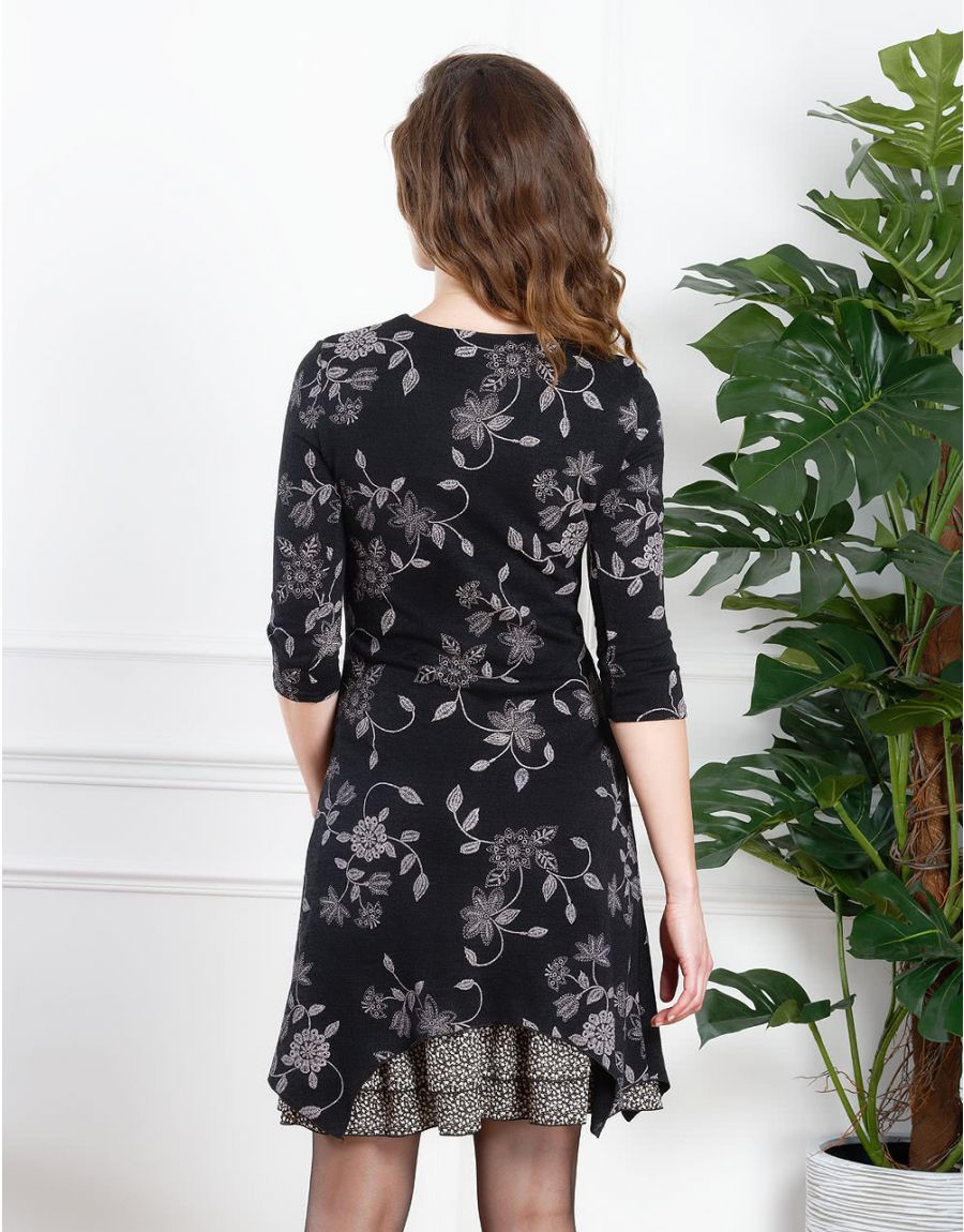 Robe maille noire fleurie