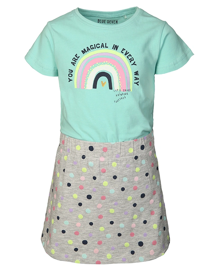 T-Shirt HAPPY DAYS mit Rock in türkis/grau