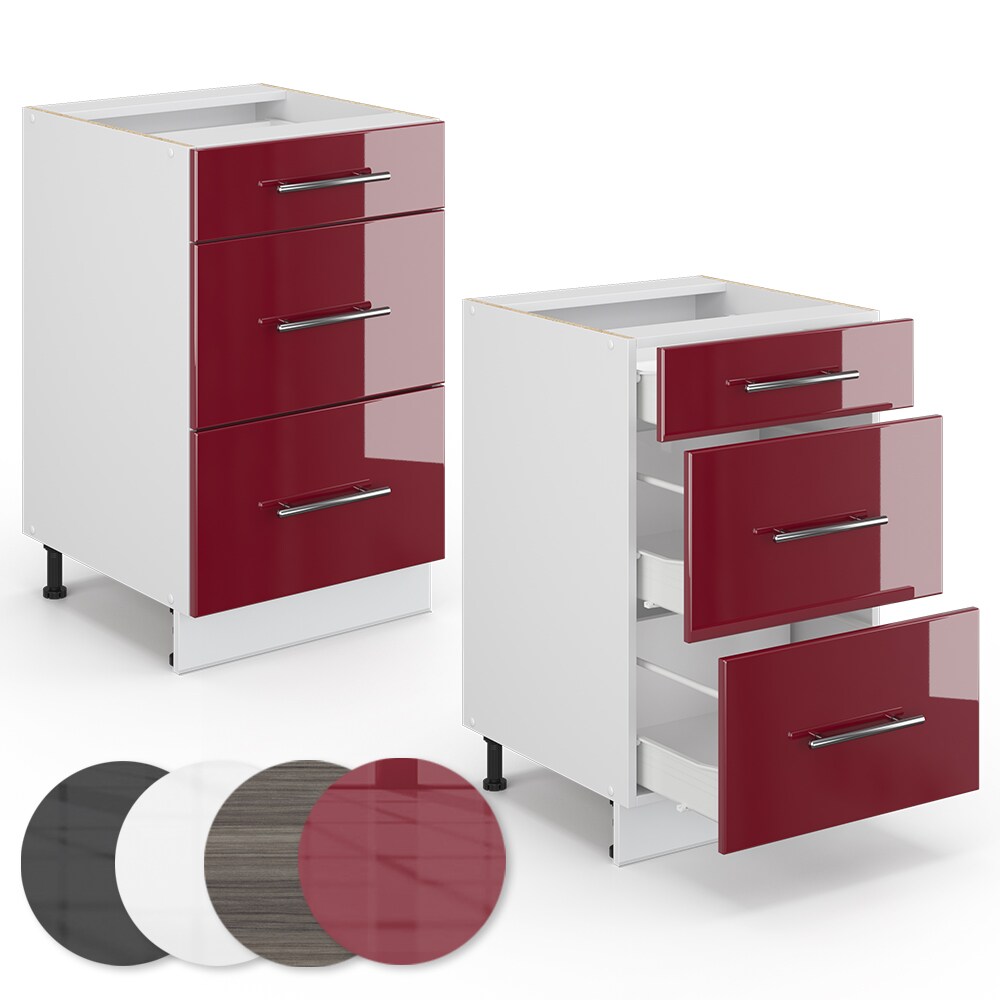 VICCO Schubunterschrank 50 cm Bordeaux Hochglanz Küchenschrank Hängeschrank Küchenzeile Fame-Line