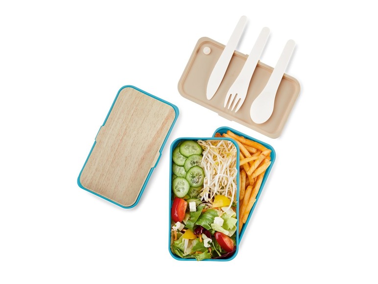 Lunchtrommel, 2 compartimenten, incl. 3-delig bestek