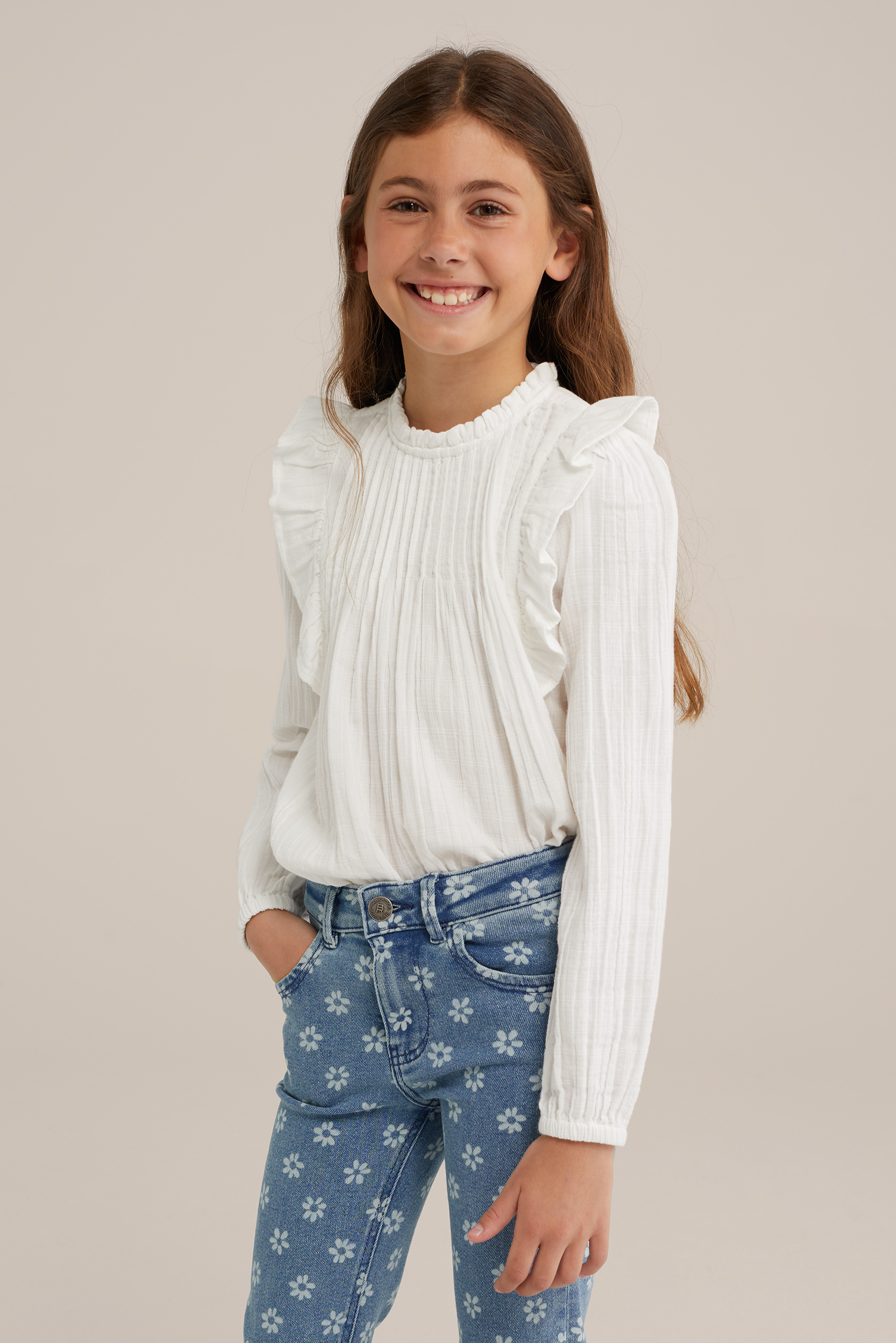 Meisjes blouse met ruches WE Fashion Wit