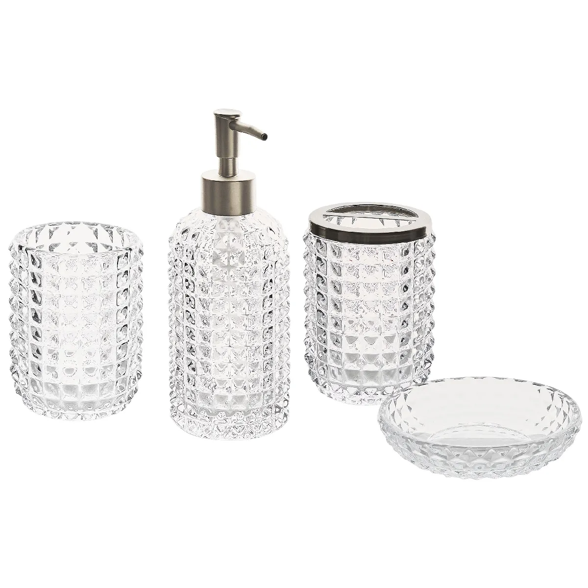 Beliani TAPIA - 4 accessoires de salle de bains en céramique transparente
