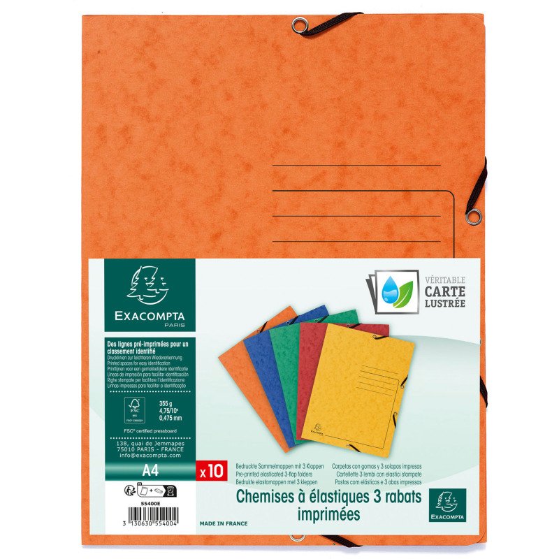 Chemise à élastique 3 rabats carte Exacompta 24 x 32 cm - couleurs assorties