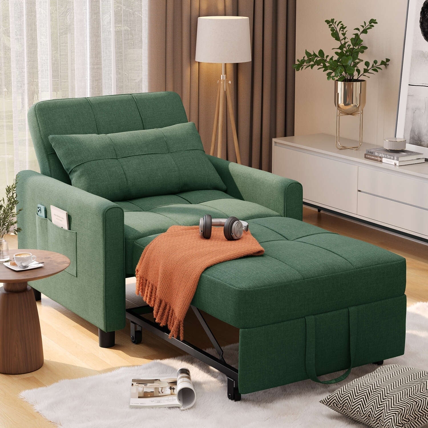 3-in-1 Adjustable Sleeper Sofa Bed, Pull Out Chair Sofa, Convertible Folding Bed for Living Room