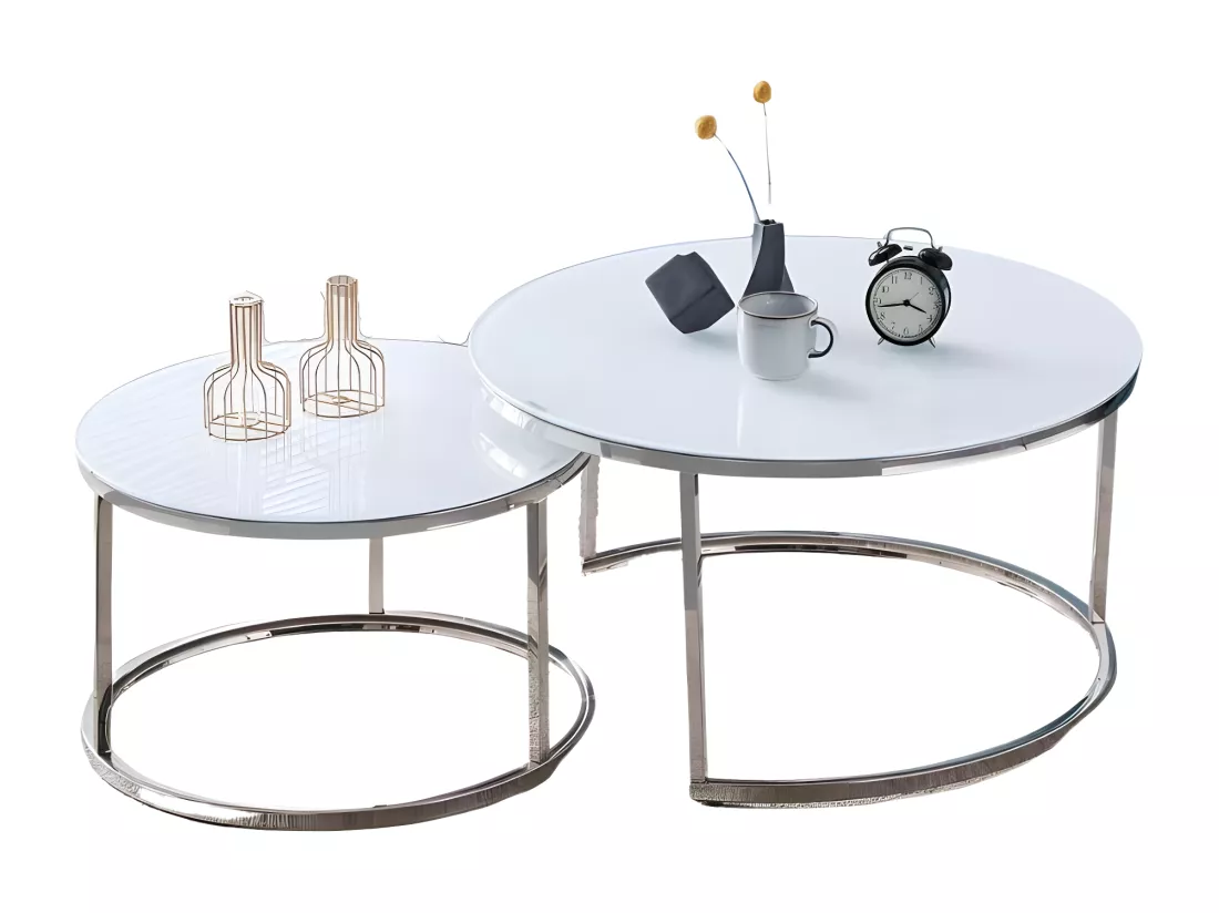 Lot de 2 tables basses gigogne arto inox blanc ultra