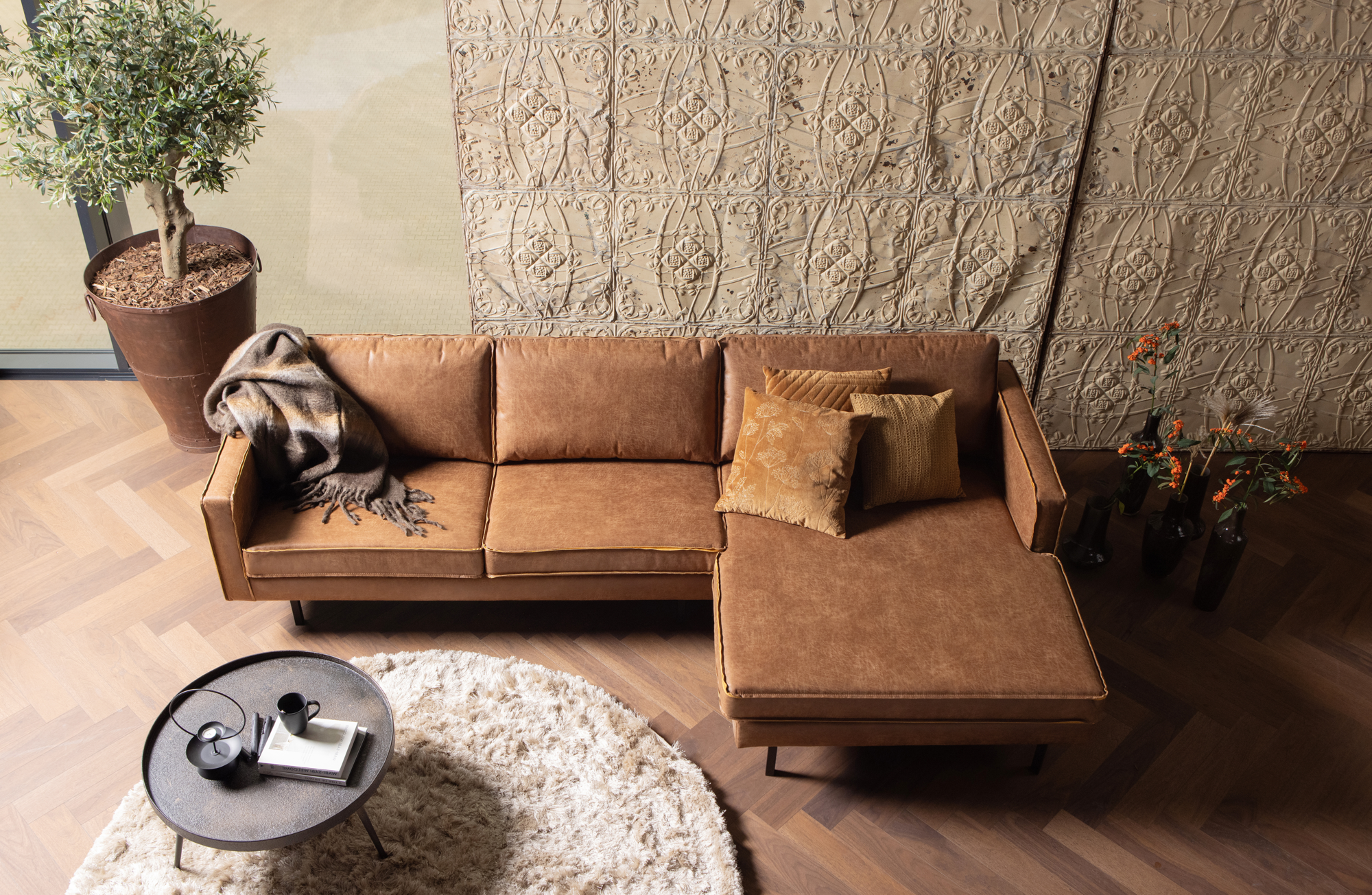 Chaise longue Rodeo cognac Rodeo Chaise Longue Rechts - Cognac