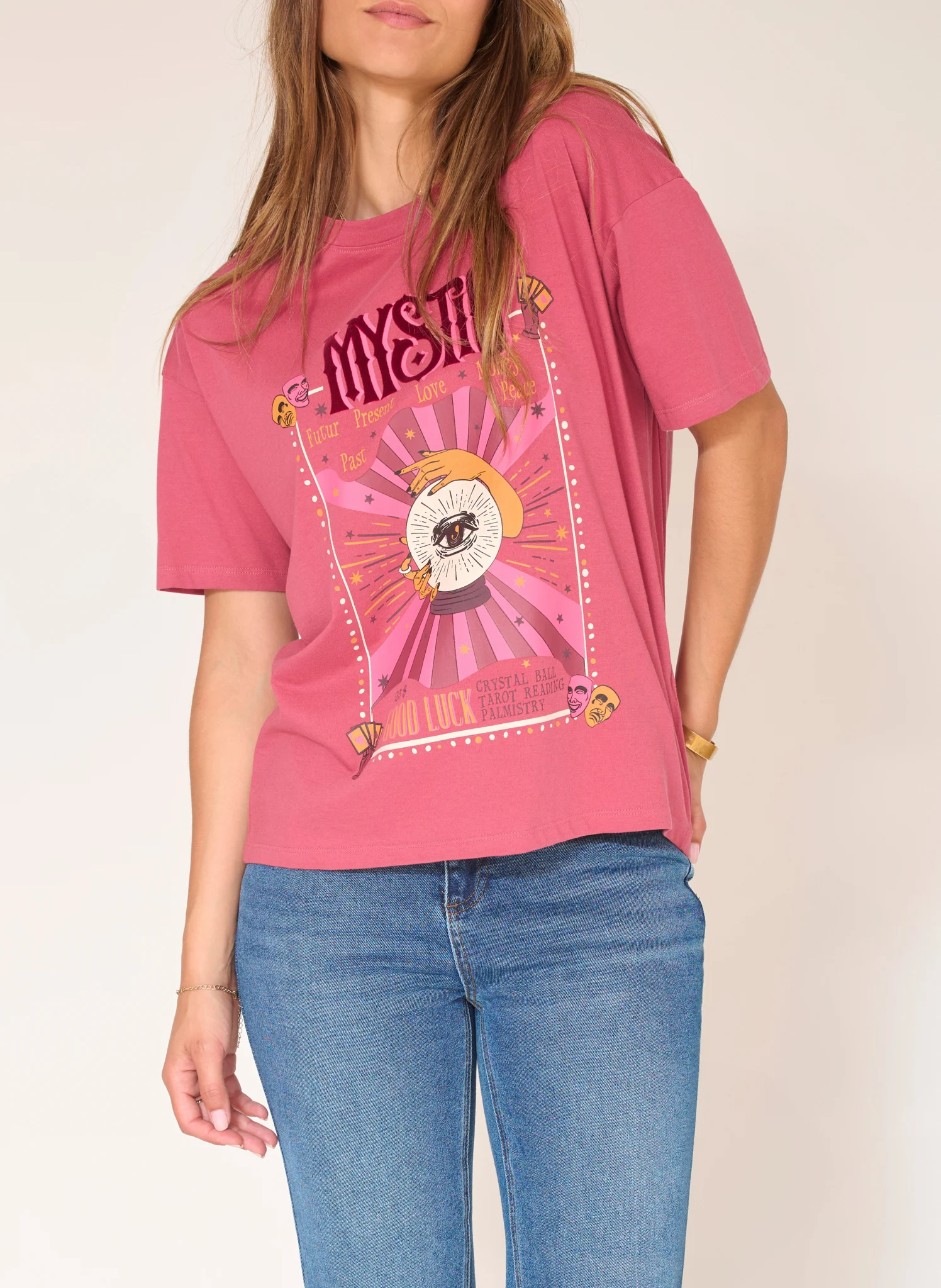 TIMYSTIC - Tee-shirt col rond sérigraphié en coton | Rose