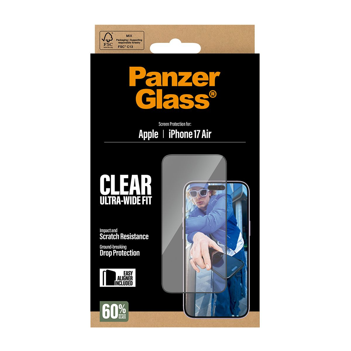iPhone Air Ultra Wide Fit EasyAligner Panzer Glas Displayschutz Case Friendly mit Montagerahmen (PG76830)