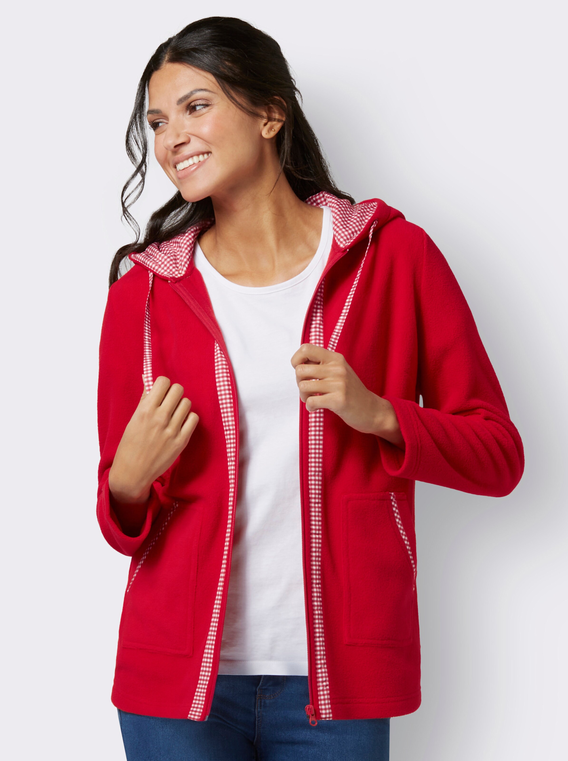 Fleecejacke mit Karo-Details
