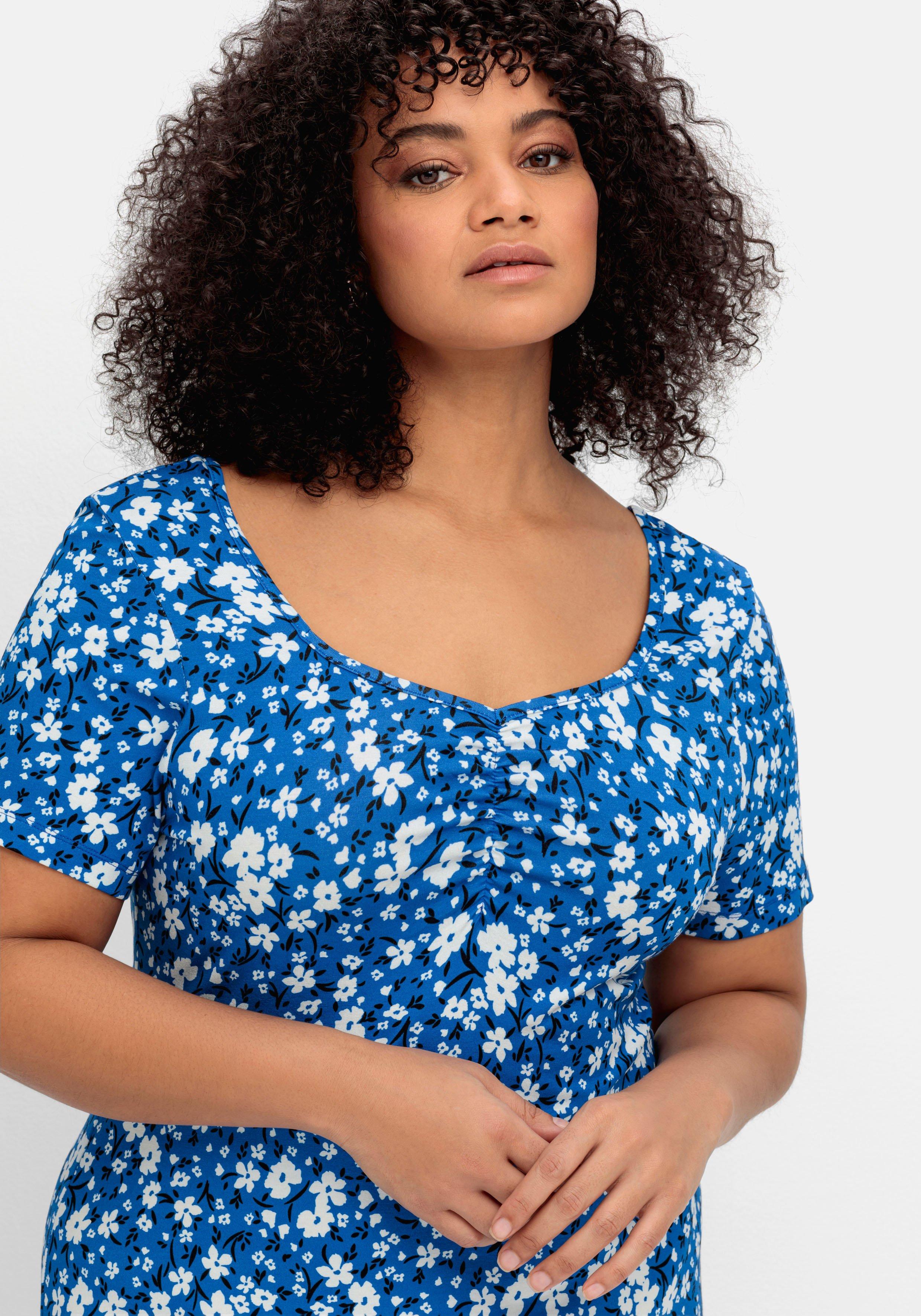 Jerseykleid mit Blumendruck und Herzausschnitt