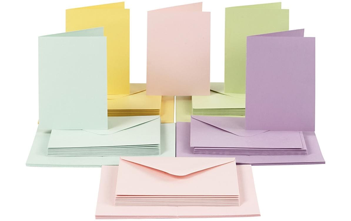 Blankokarte und Couvert 10.5 x 15 cm, 50 Stück, PastellPostkarten mit Umschlag für jeden Anlass