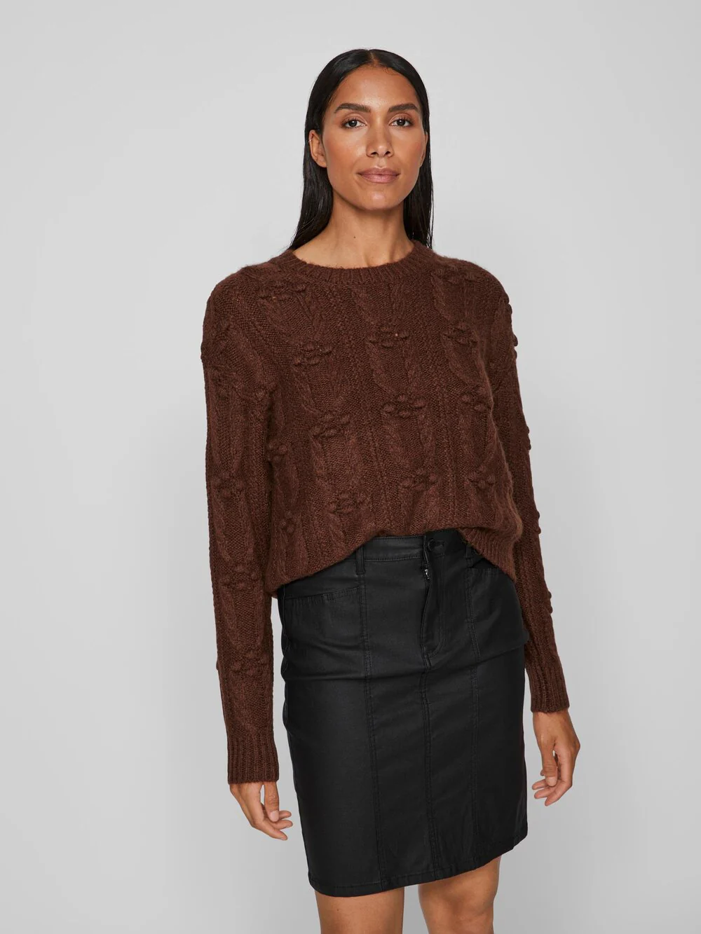 Vila  Vipinje o-neck L/S striktrøje - Shaved Chocolate
