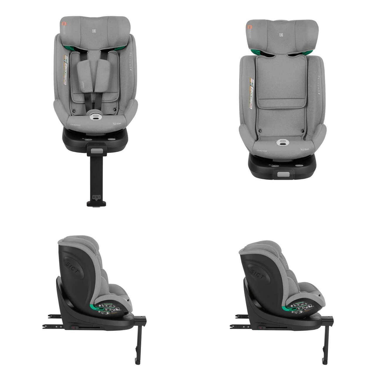 Kikkaboo Kindersitz i-Twist i-Size (40-150 cm) Gruppe 0+/1/2/3 Stützbein Isofix hellgrau