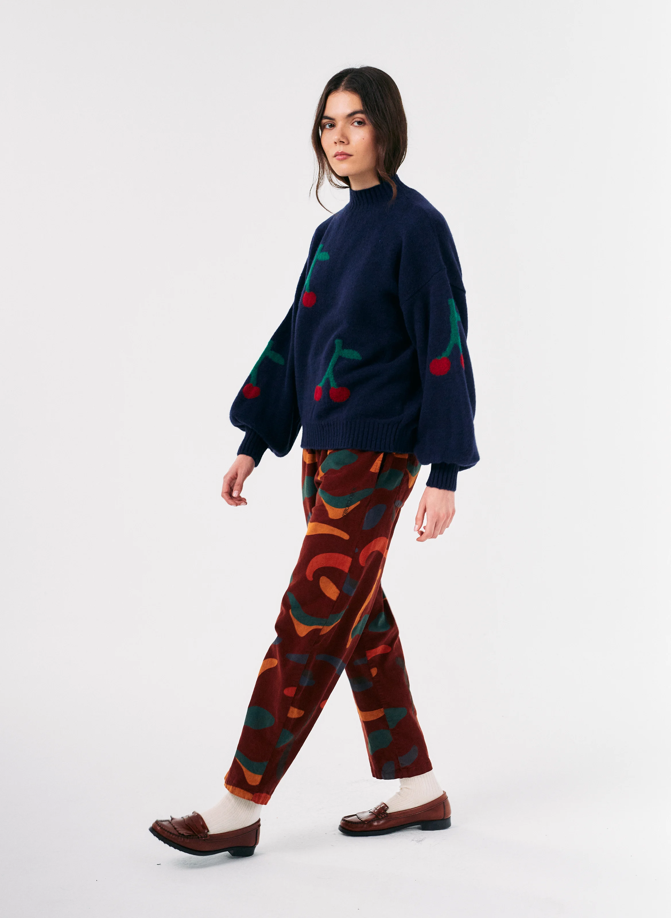 Pull col rond jacquard en laine mélangée | Bleu
