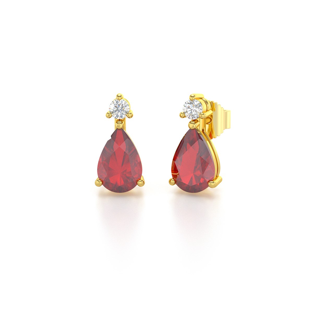Boucles d'oreilles ADEN Or 585 Jaune Rubis forme Poire et Diamants 1.15grs