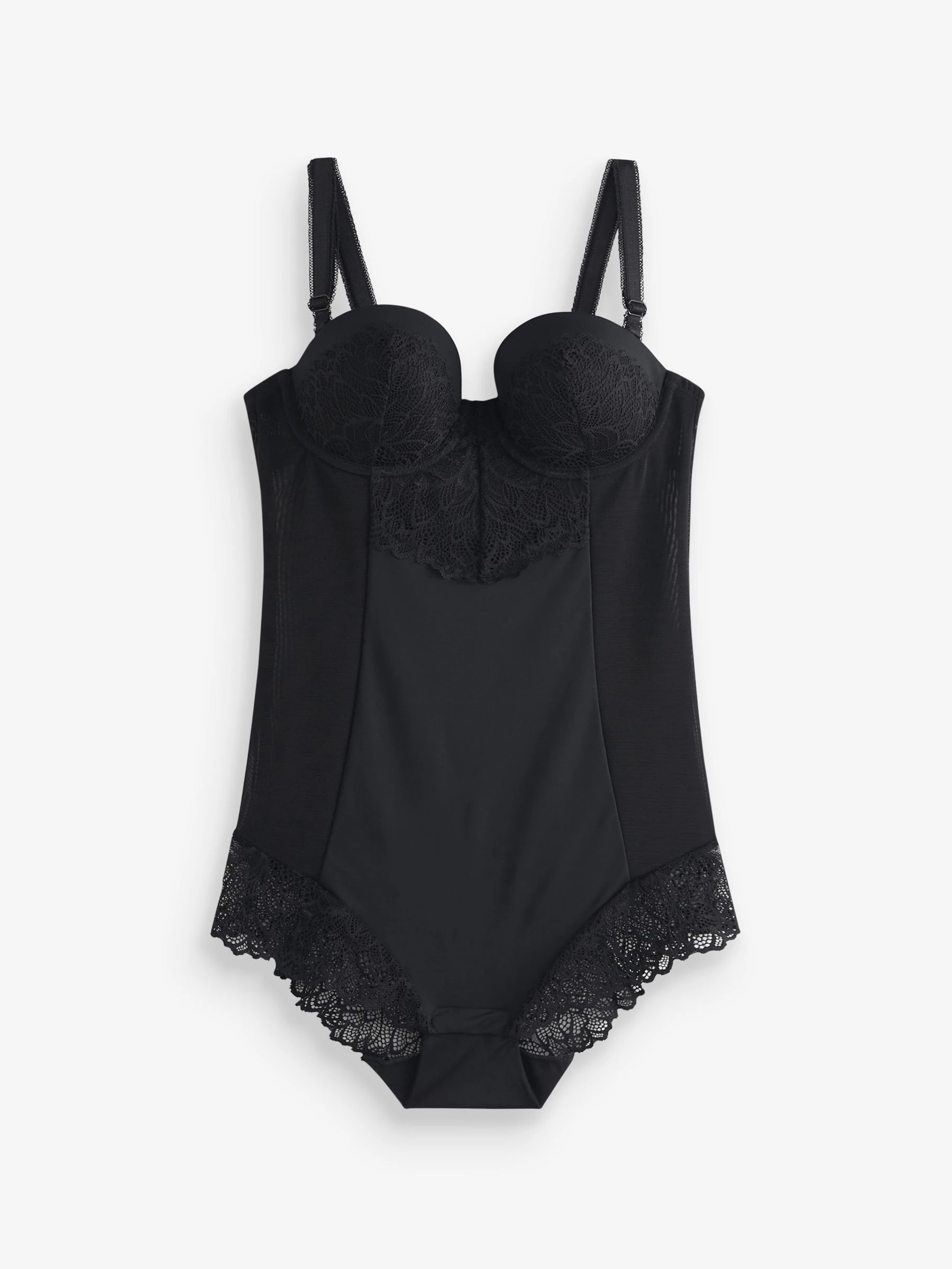 Zwart - Kanten body met cups en sterke buikcorrectie