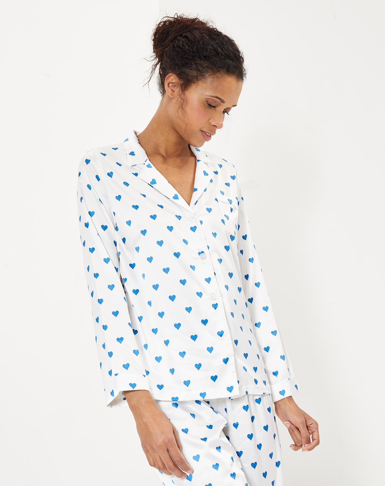 Quartier Latin Pyjama satiné Heart imprimé blanc/bleu