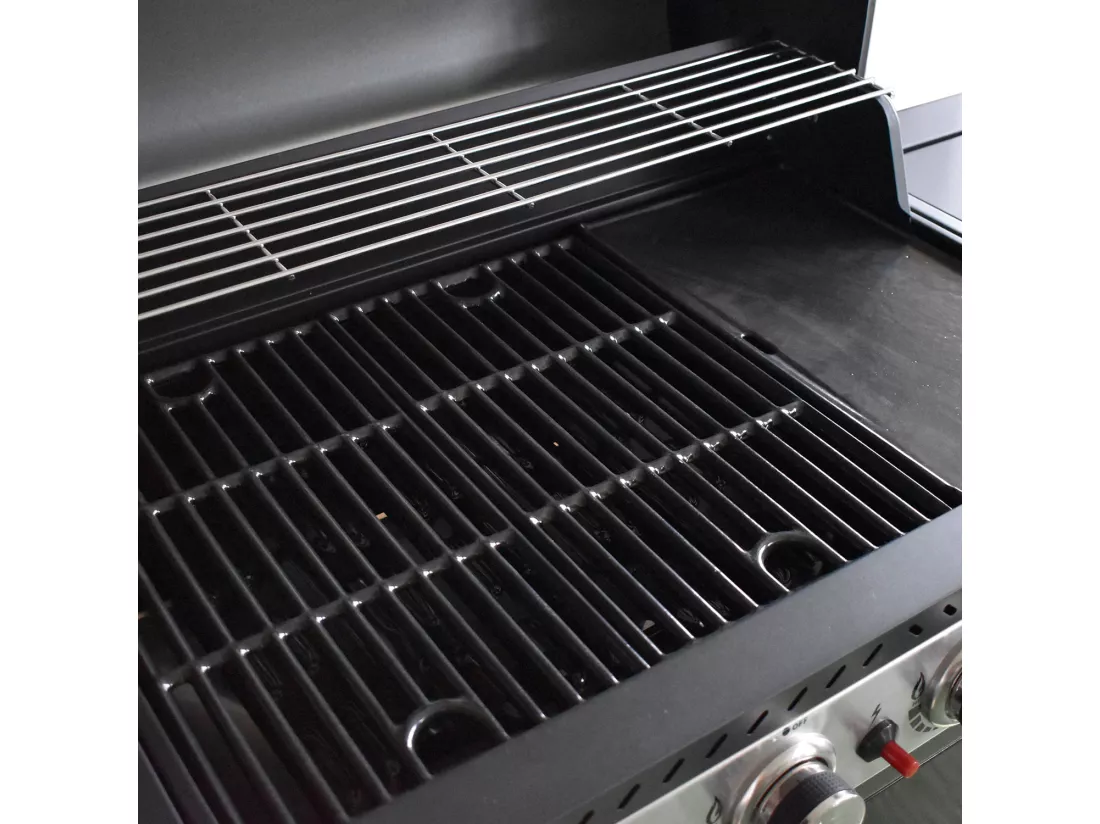 Barbecue au gaz FIDGI 4 avec thermomètre - 4 brûleurs + réchaud 14,5kW - COOK'IN GARDEN