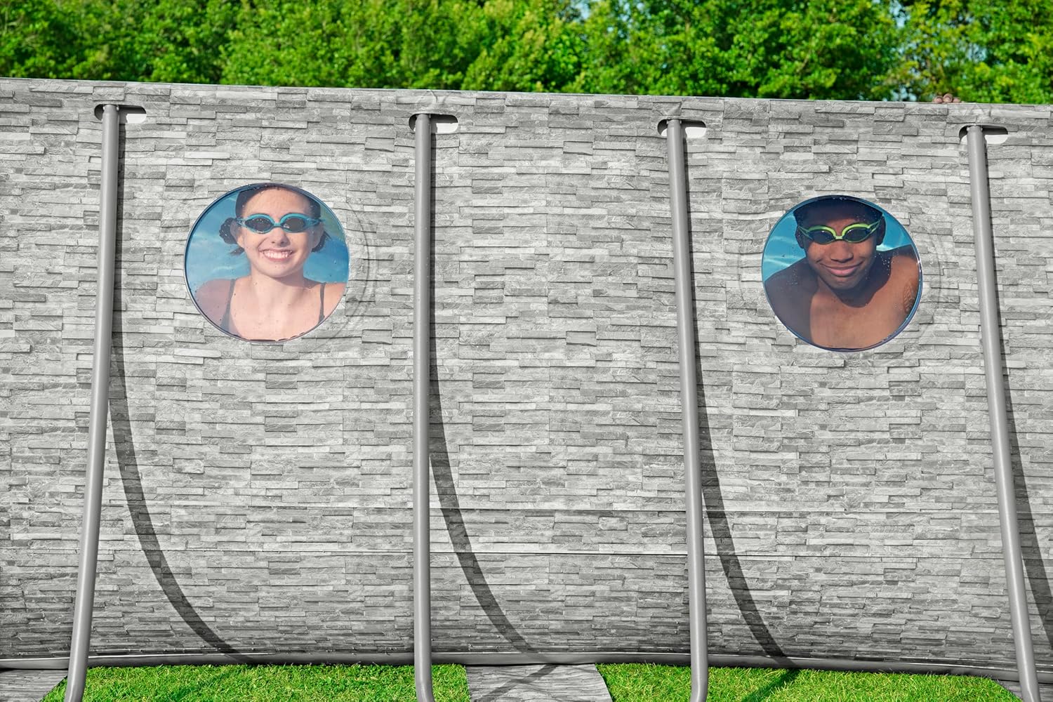 Bestway Power Steel Swim Vista Series Frame Pool Komplett-Set mit Filterpumpe 549 x 274 x 122 cm, Steinwand-Optik (Cremegrau), oval