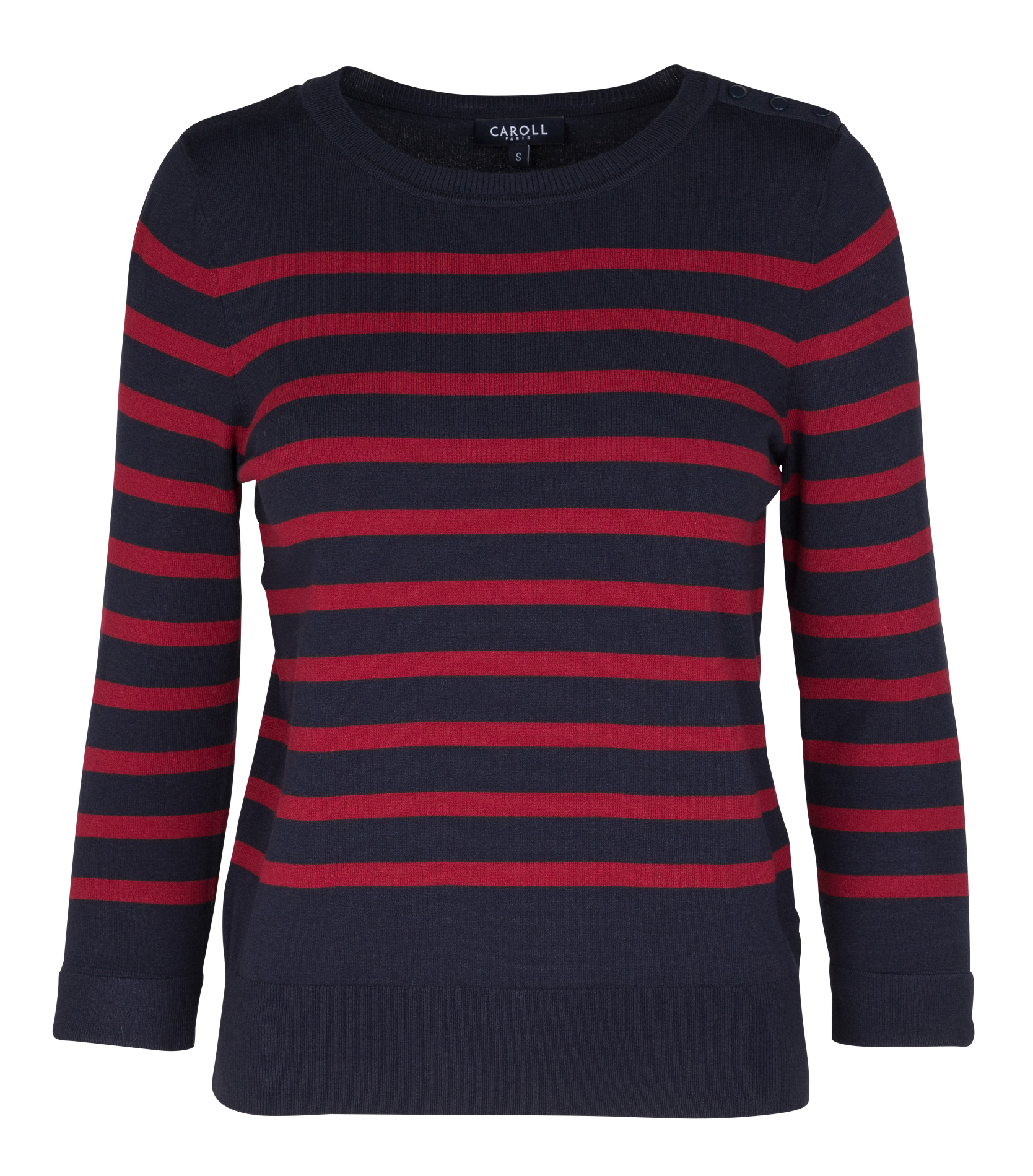 MJULIETTE - Pull droit col rond rayé en maille mélangée | Rouge