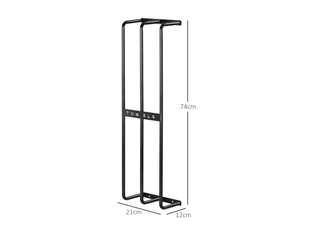 Porte-serviettes mural 3 barres - 6 serviettes max. - dim. 21L x 12l x 74H cm - métal noir