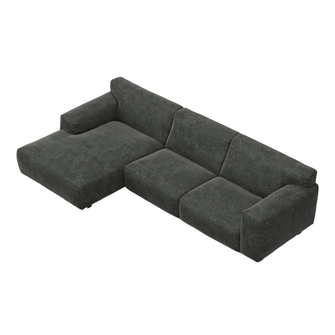 Vesta 2,5-seter med sjeselong venstre I Tekstil Eros Antracit, standardsøm, sort metallben 10 cm, Comfort CM