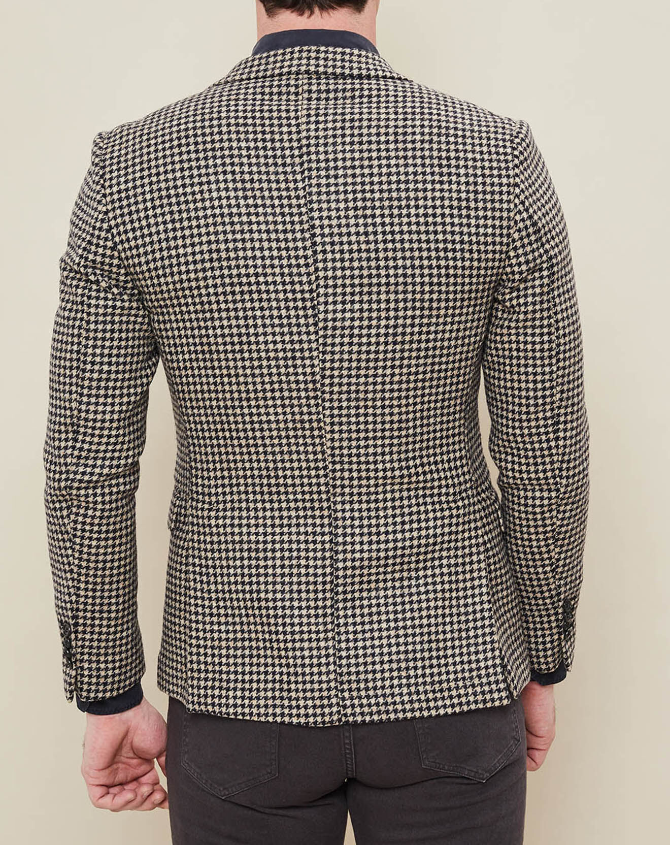 Hartford Veste 100% Laine Julius pied de poule beige/bleu marine