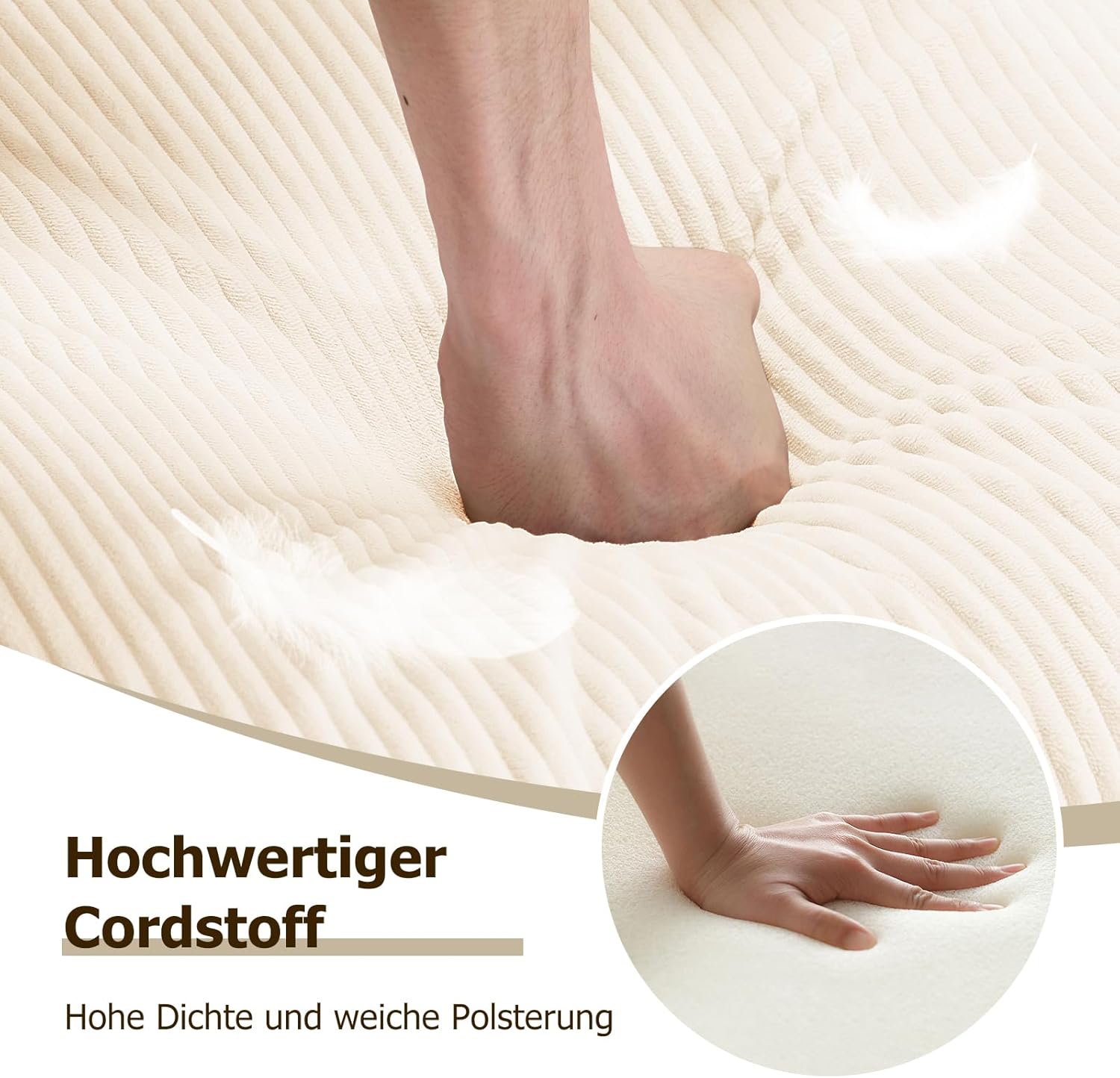 Extragroß Ohrensessel Sessel Wohnzimmer 65x62x83cm，Sessel•Loungesessel•Relaxsessel mit Metallrahmen und Polsterung, Polstersessel Bouclé für Wohnzimmer Schlafzimmer, Cord, Beige, 1 Stück