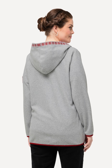 Trachten-Fleecejacke, Kapuze, Zierstickerei, Langarm
