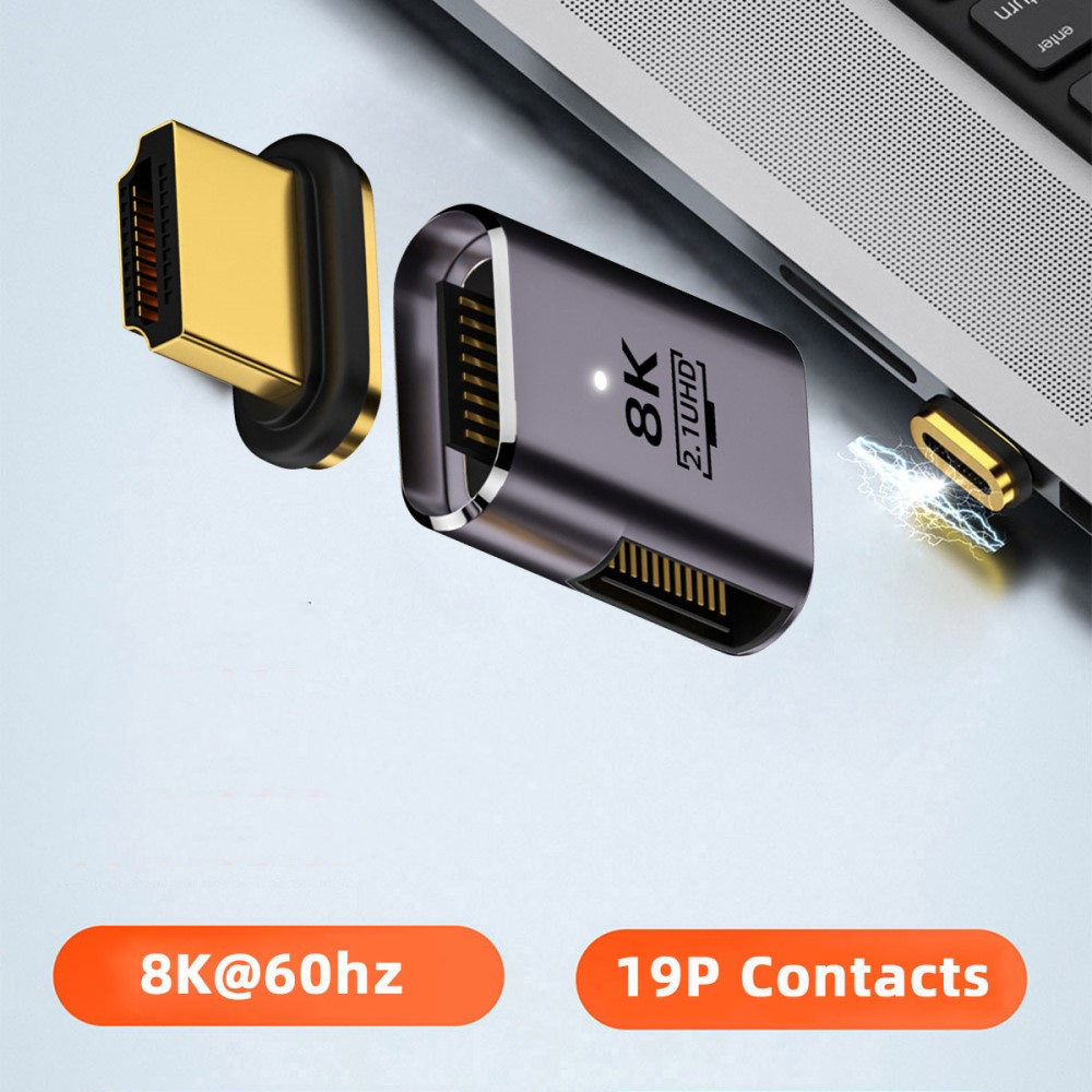 HDMI auf HDMI 2.1 Adapter Magnetisch mit vergoldetem Stecker 8K@60Hz (Winkel Links) - Grau