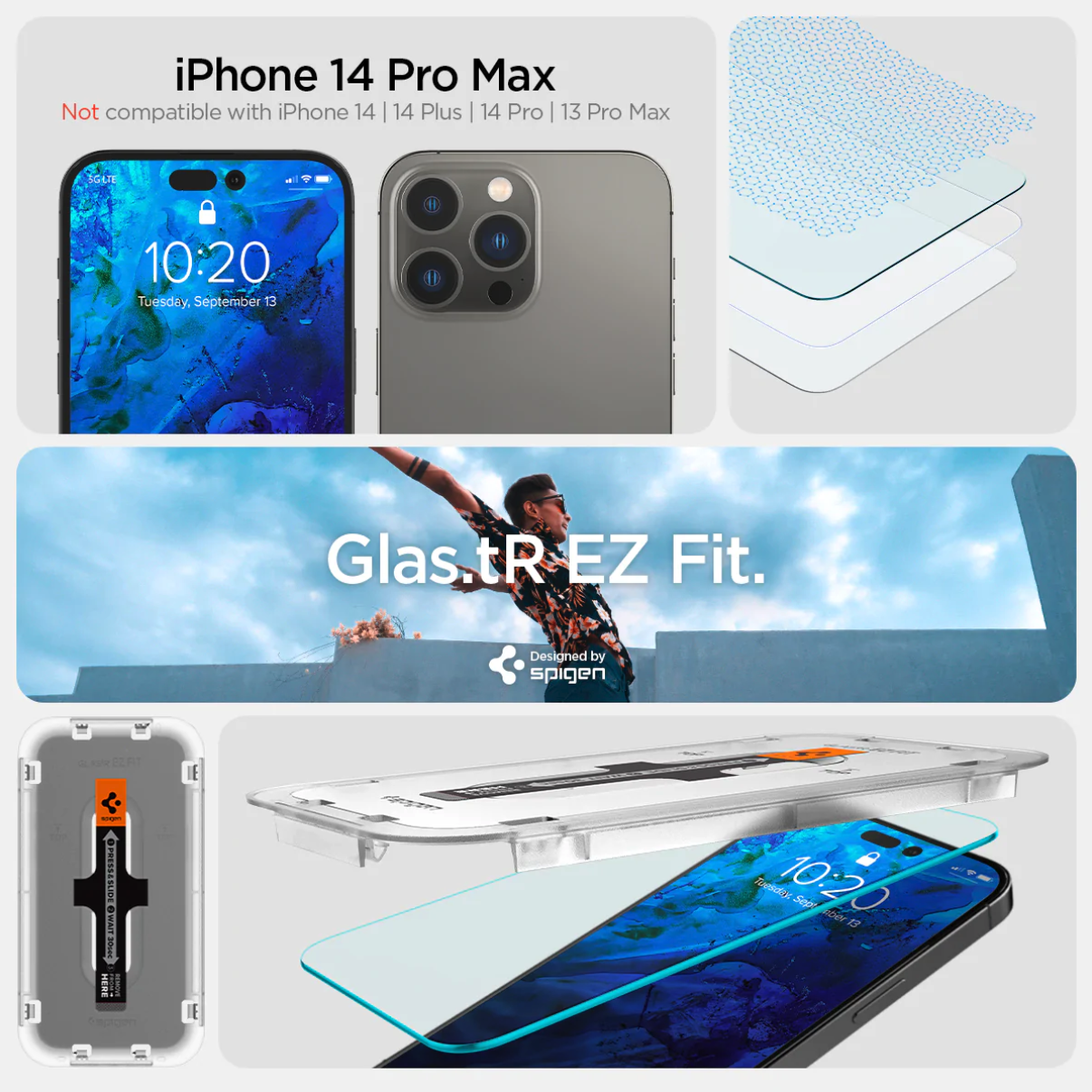 (2er Set) iPhone 14 Pro Max Glas Tr EZ Fit Panzer Glas Case Friendly   Montagerahmen (AGL05202)