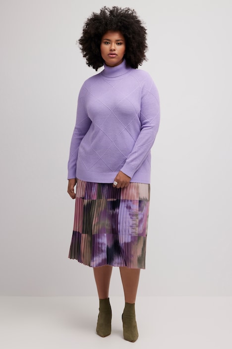 Pullover, Rhomben-Strukturmix, Rollkragen, Langarm