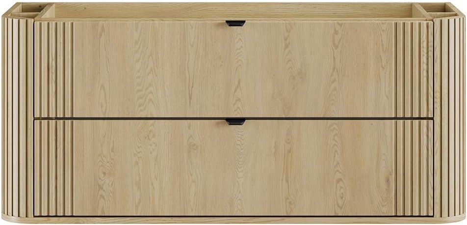 Lomadox Badmöbel-Set 3-teilig Waschtisch 120 cm mit Keramik Waschbecken, LED Spiegel und Hochschrank in Eiche, gerillt, abgerundete Kanten, Softclose, Metallgriffe