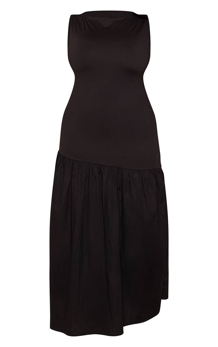 Noir Robe Maxi Hybride Asymétrique Grande Taille