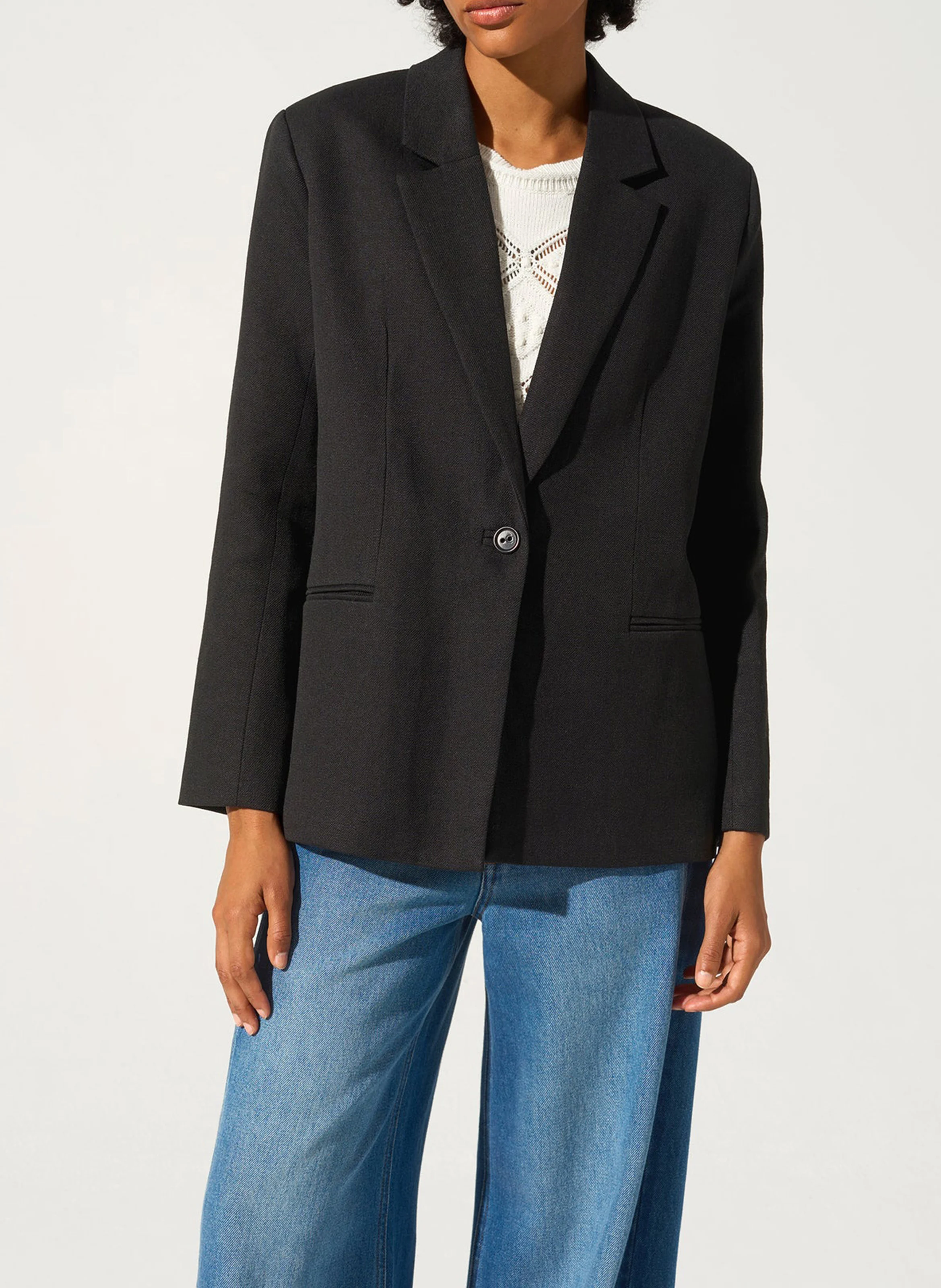 Veste tailleur en lin mélangé | Noir