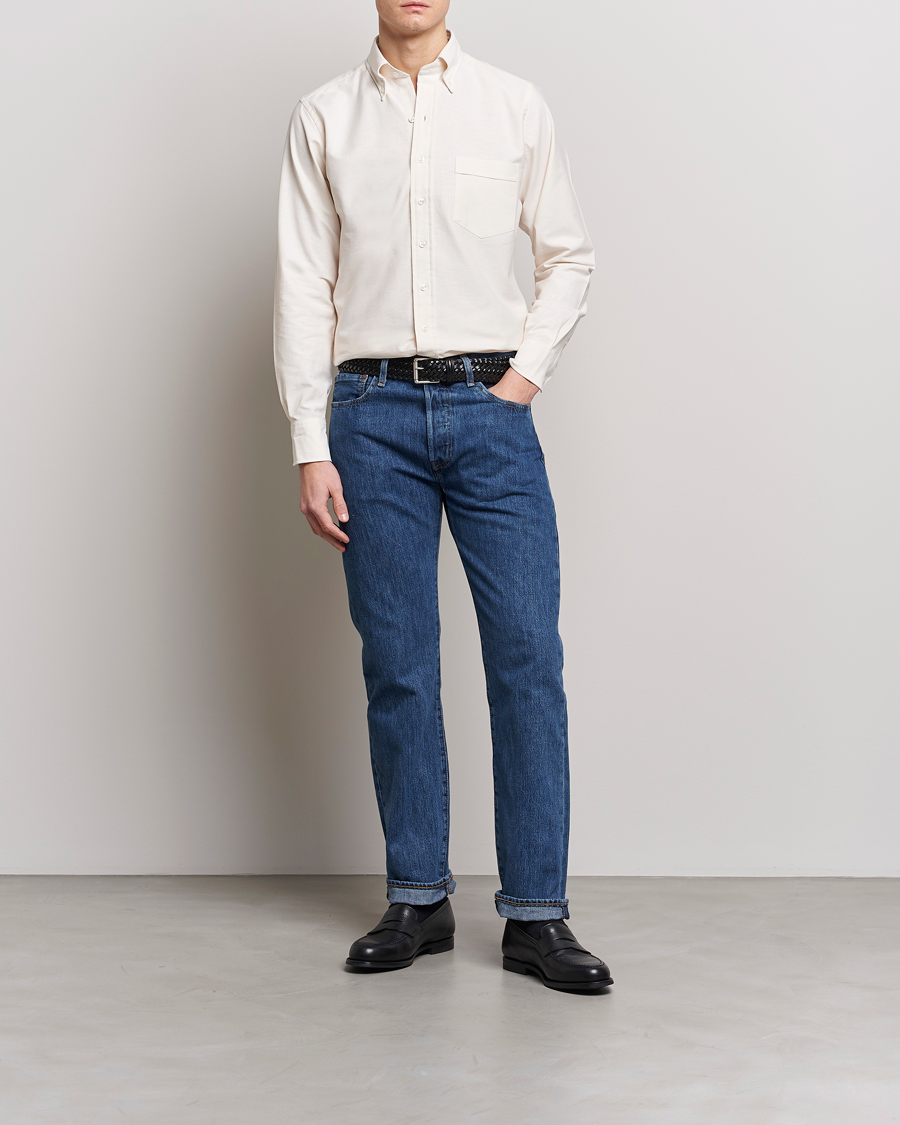Drake's Button Down Oxford Shirt Cream