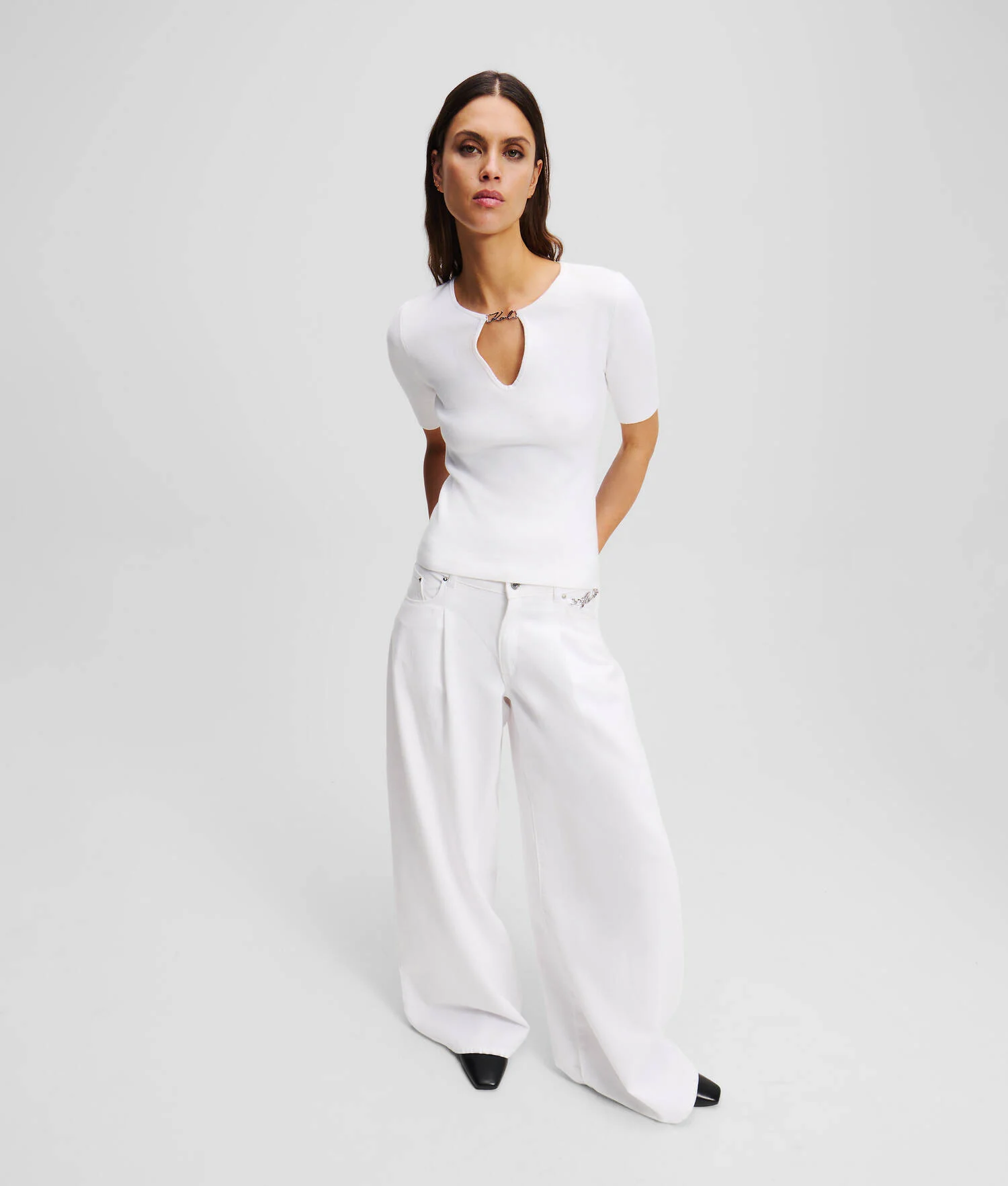 KARL SIGNATURE breloque KNIT TOP - Blanc