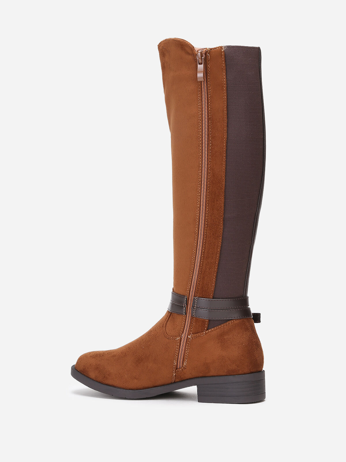 Bottes cavalières en suédine à brides- Camel