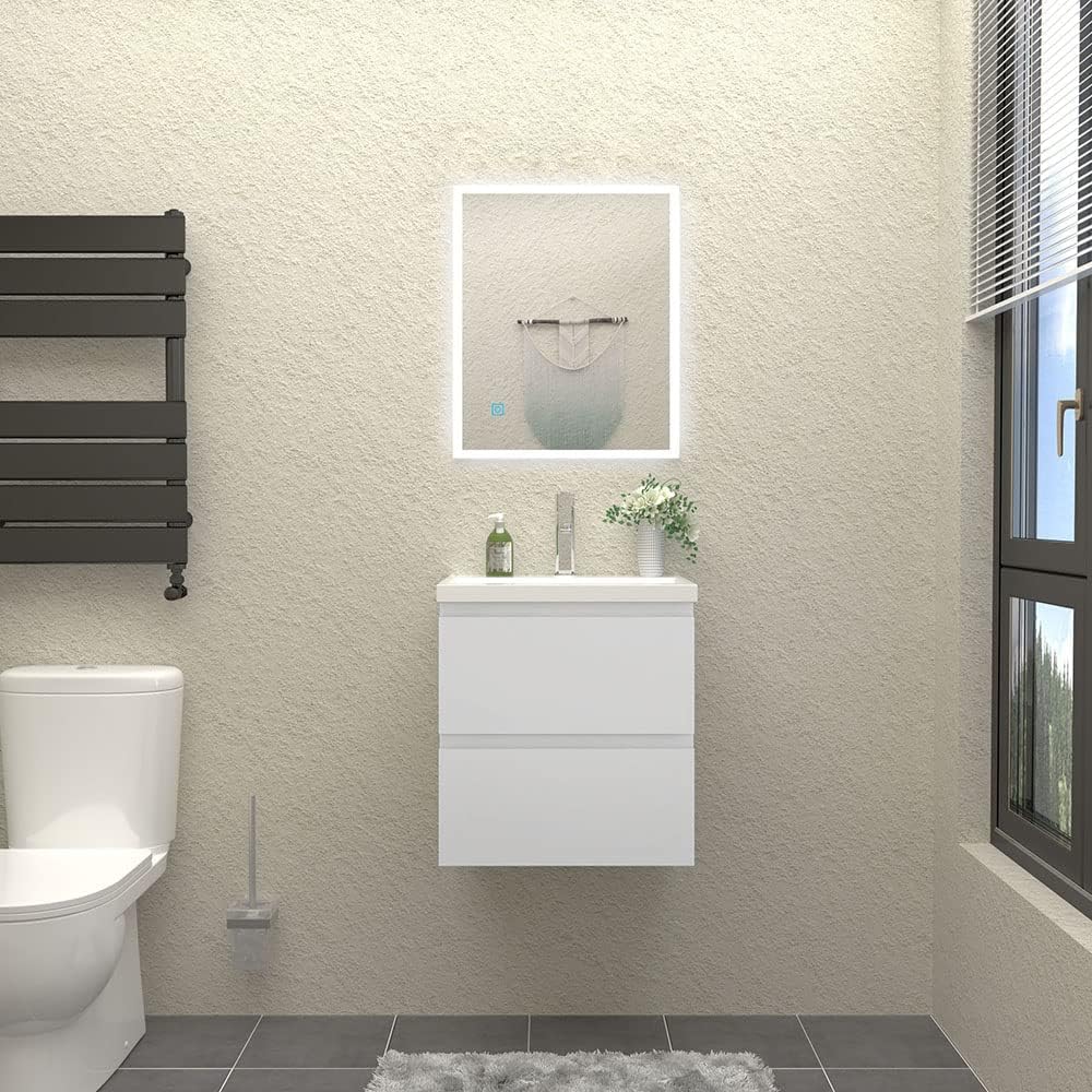 Waschbecken mit Unterschrank Badezimmer 50 cm Breit Badmöbel Set mit Waschbecken und 2 Soft-Close Schubladen Waschtisch Unterschrank Weiss für Badezimmer Hängend