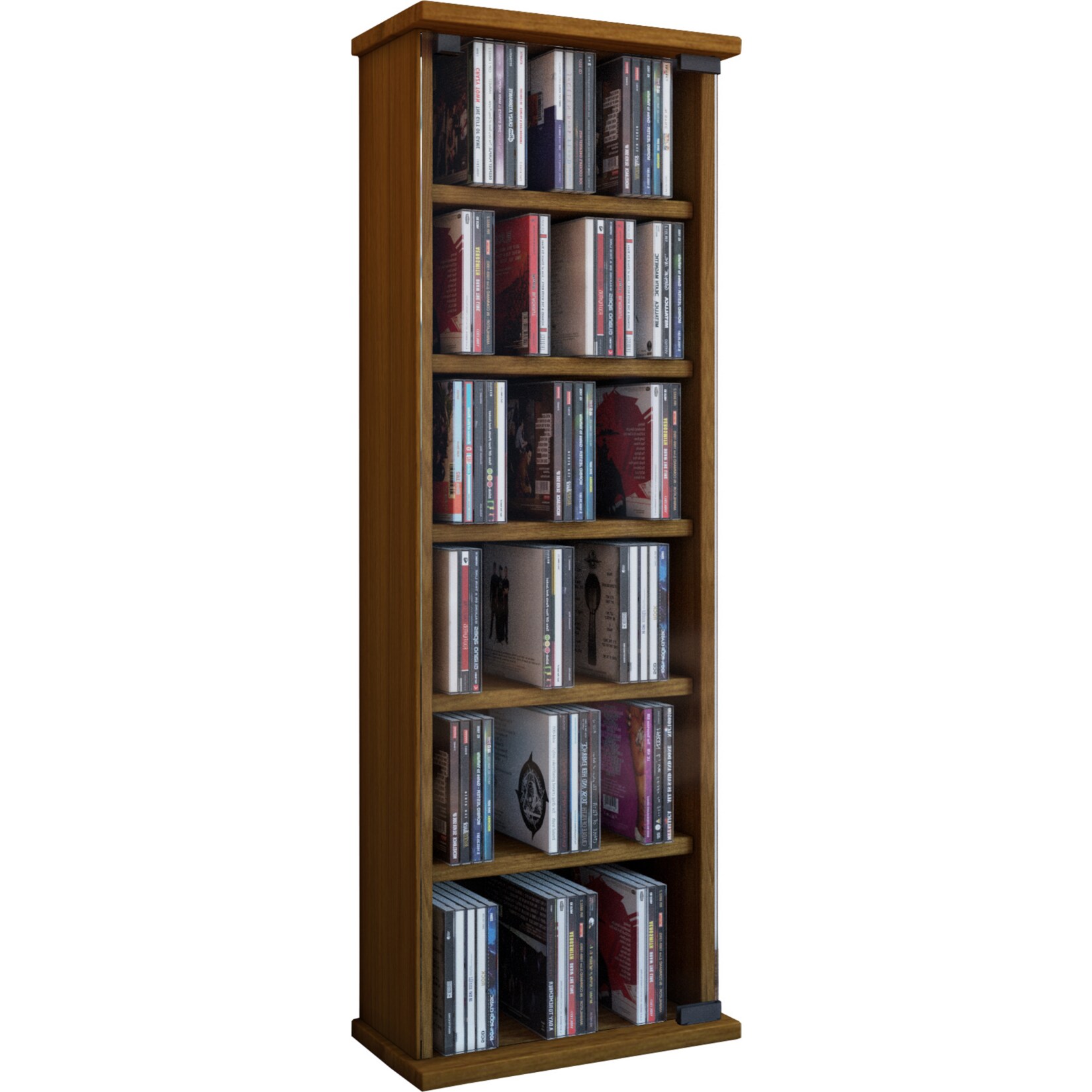VCM CD Regal Holz Vetro | platzsparender CD Schrank mit Glastüren für 150 CDs oder 65 DVDs | Maße: H. 92 x B. 31 x T. 18 cm | elegantes DVD Regal stehend | Blu ray Regal | CD Regal