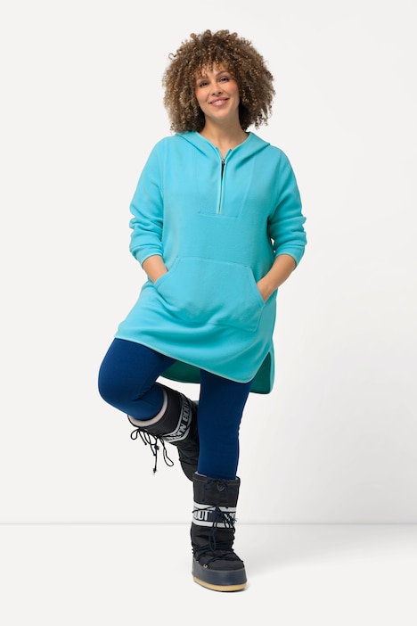 Long-Teddy-Fleecepullover, Kapuze, Zipper, Langarm