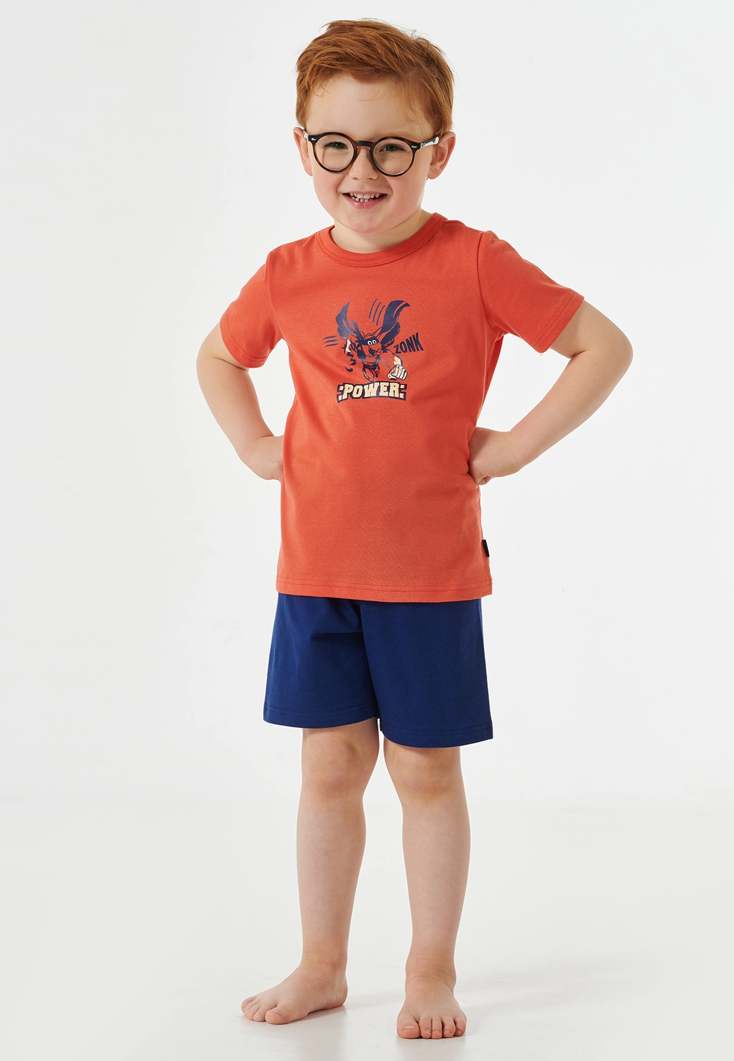 Schlafanzug POWER kurz in orange/navy