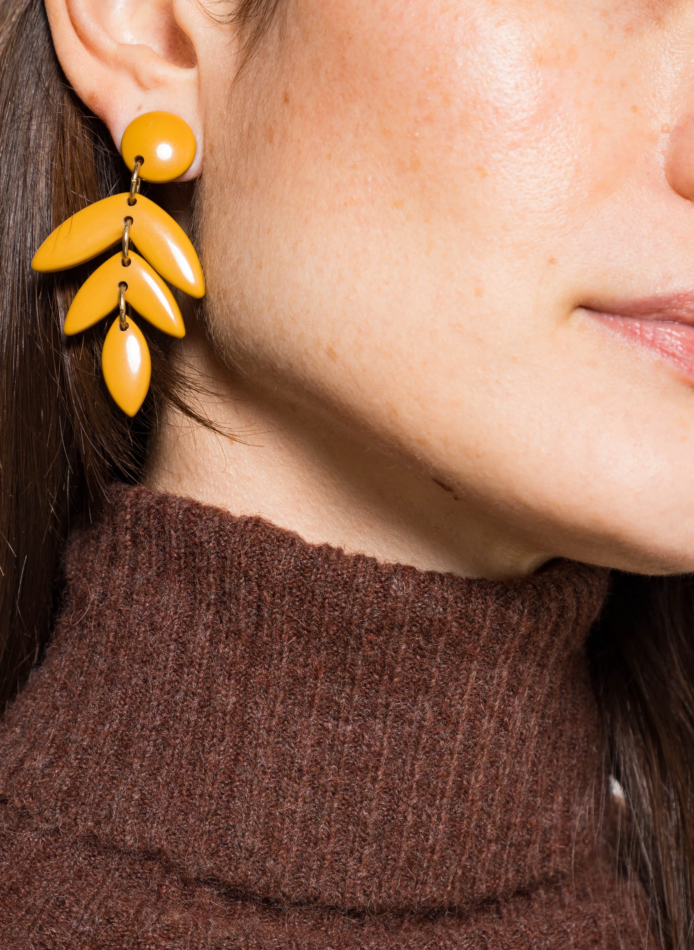 FANETTE - Boucles d'oreilles feuilles pendantes| Jaune