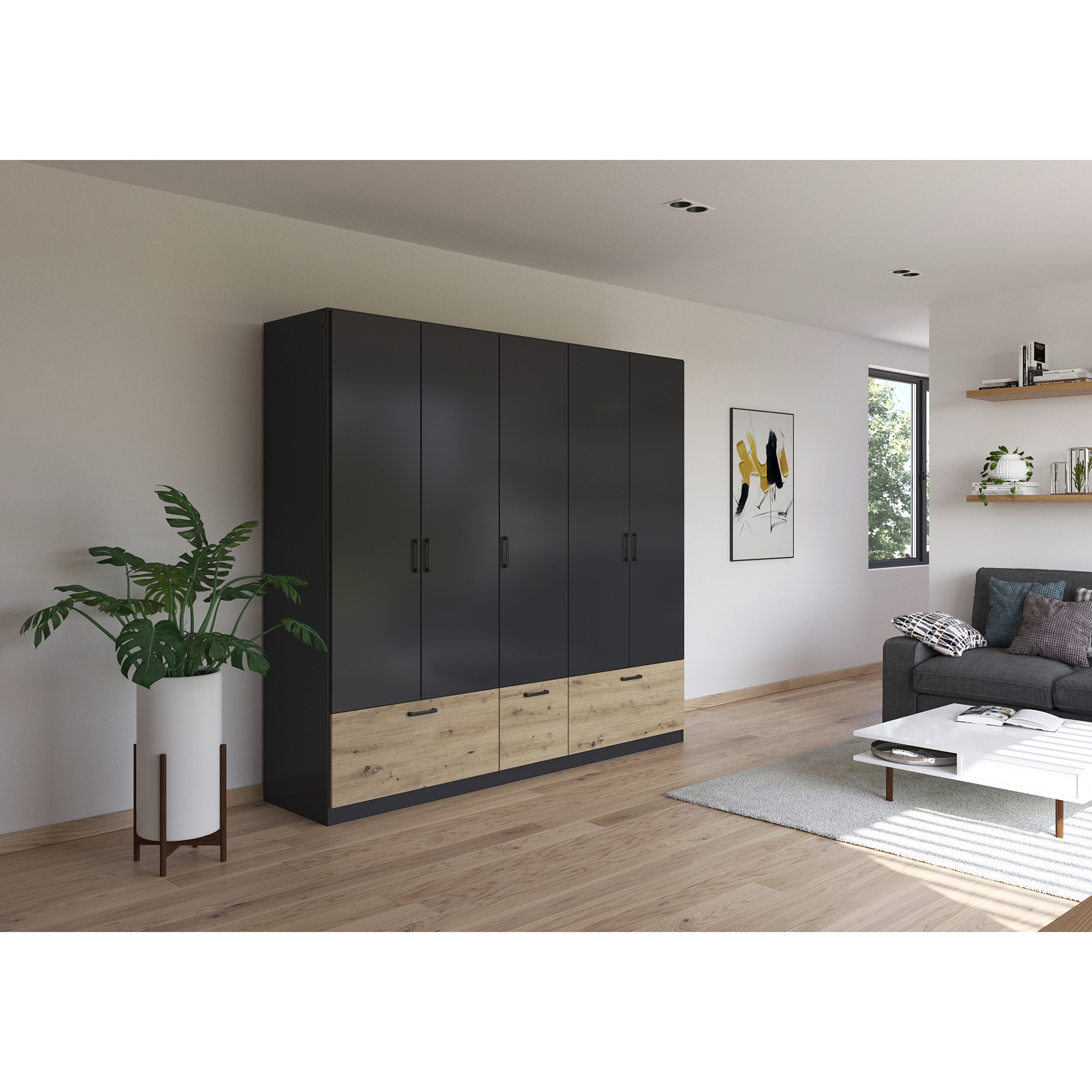 Drehtürenschrank - grau-metallic-Artisan Eiche - 226 cm