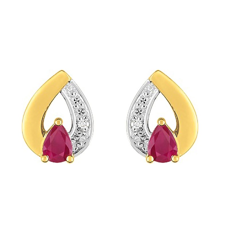 Boucles d'oreilles femme - Rubis et Diamant - Or 18 Carats