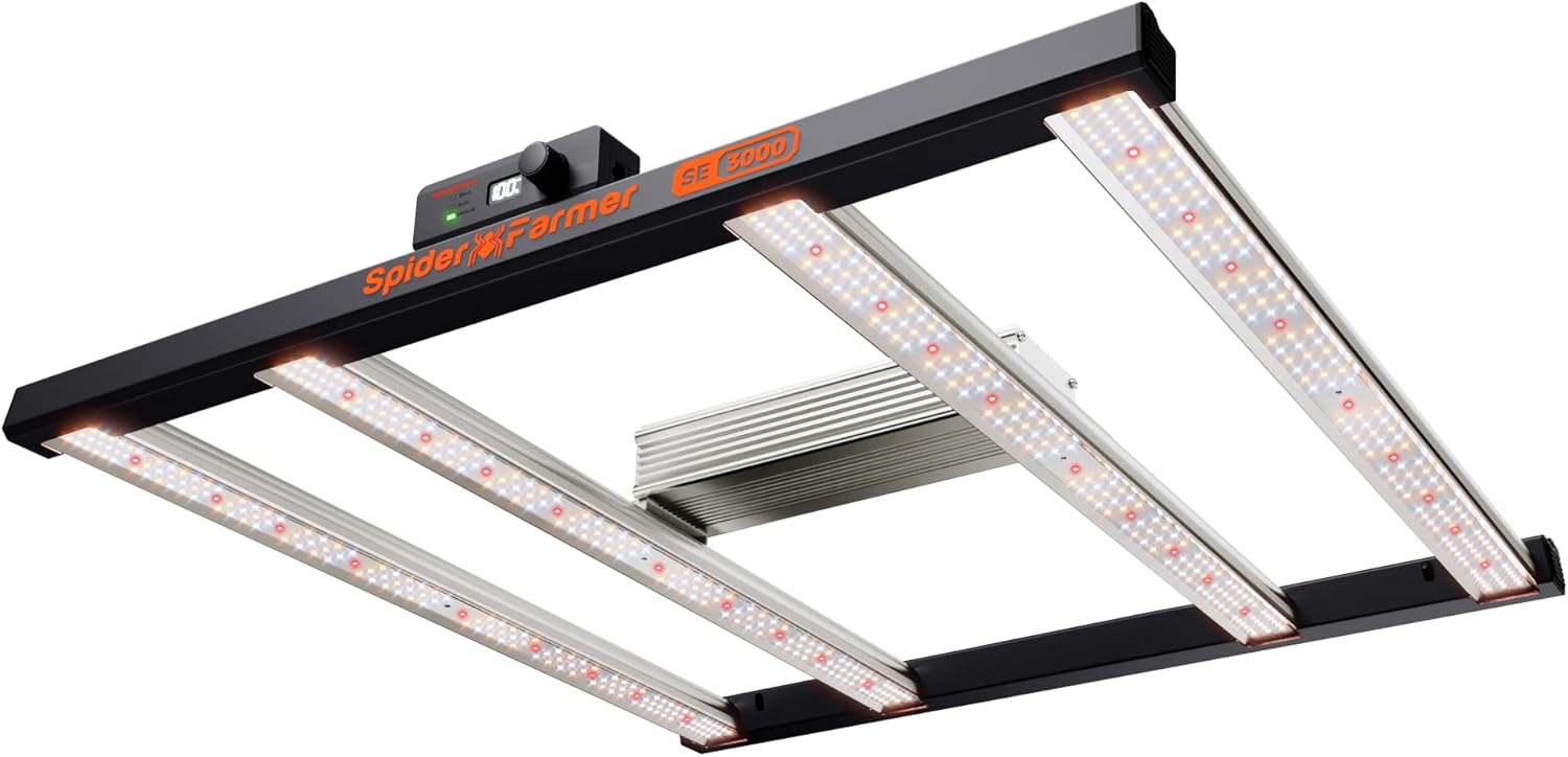 Spider Farmer SE3000 LED Grow Lampe Samsung LM301H301H EVO Dioden, 90x90CM Abdeckung 300W LED Pflanzenlampe, Smarte APP Steuerung Vollspektrum Grow Light Dimmbar