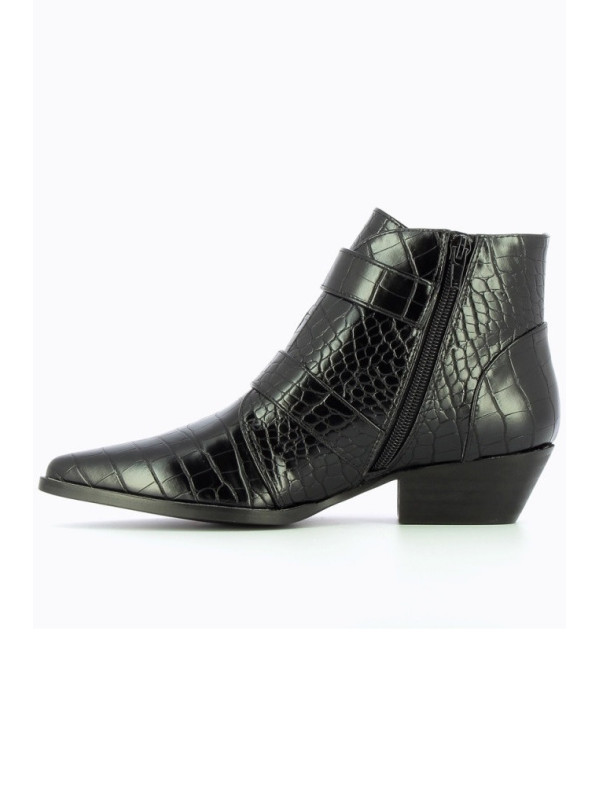 Bottines noires effet croco à double boucle - Vanessa Wu