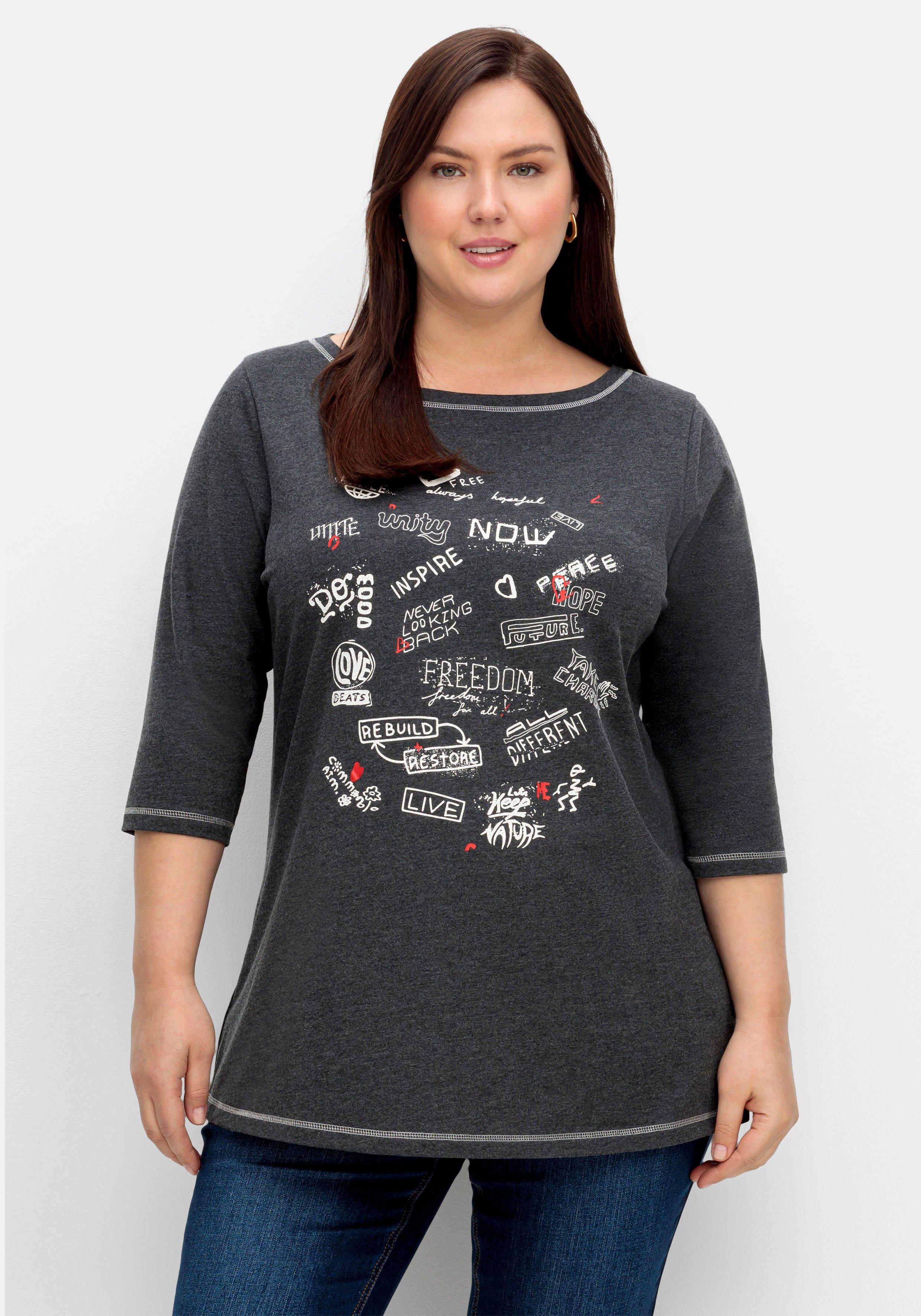 Shirt mit U-Boot-Ausschnitt und Frontdruck