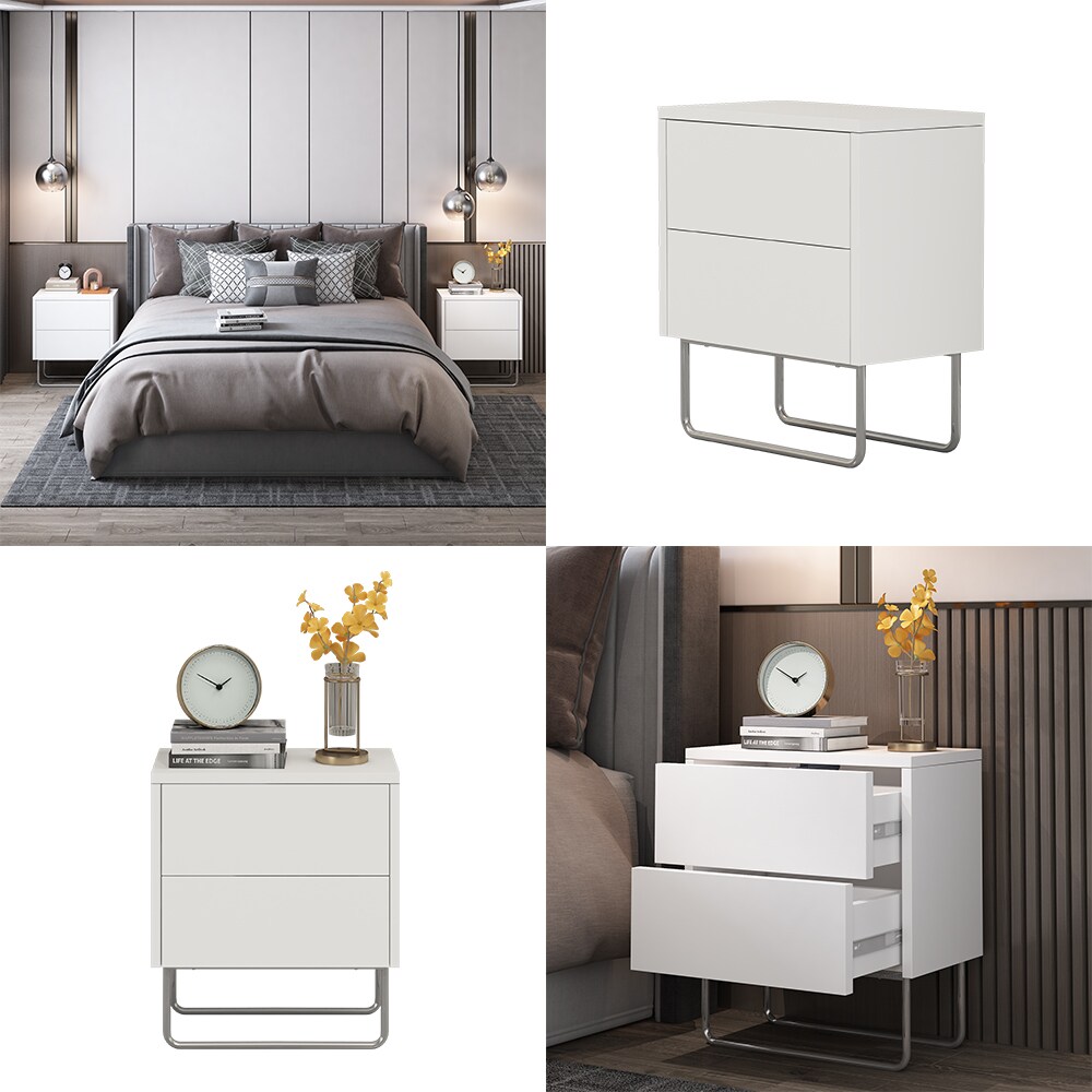 Vicco Nachtschrank Calvin, Weiß 45 x 50 cm, moderner Nachttisch mit 2 Schubladen, Nachtkommode